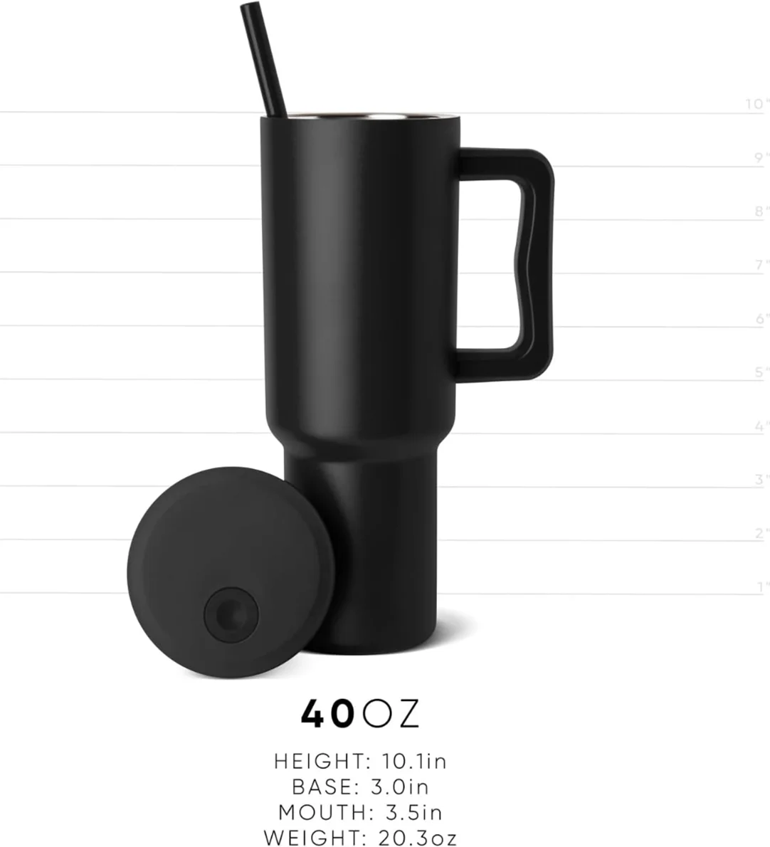 Simple and Modern Tumbler with Handle and Straw Lid Insulated Reusable Stainless Steel Water Bottle Travel Mug Cupholder 40oz-Gray