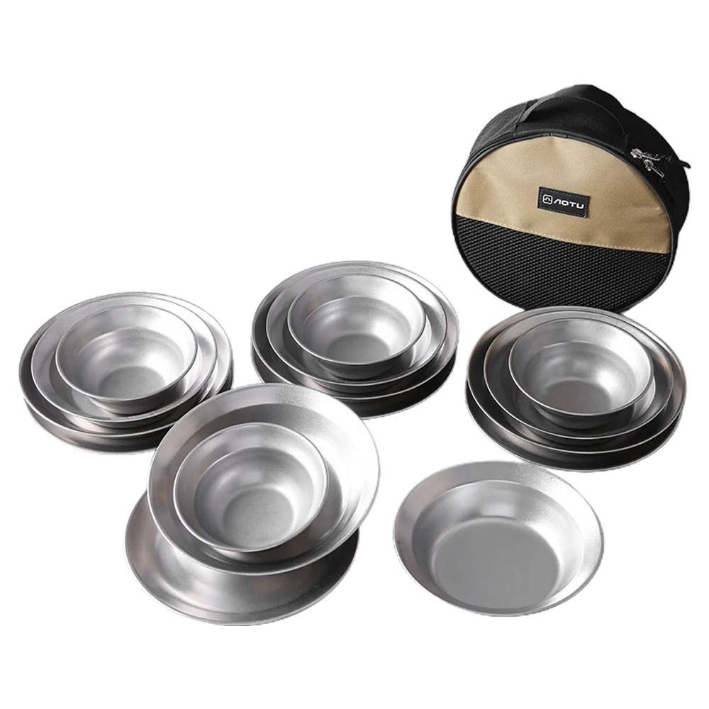 AOTU tableware,Stainless Steel Plates Outdoor Tableware Reusable Stainless 16pcs Tableware Reusable BUZHI SIUKE ERYUE