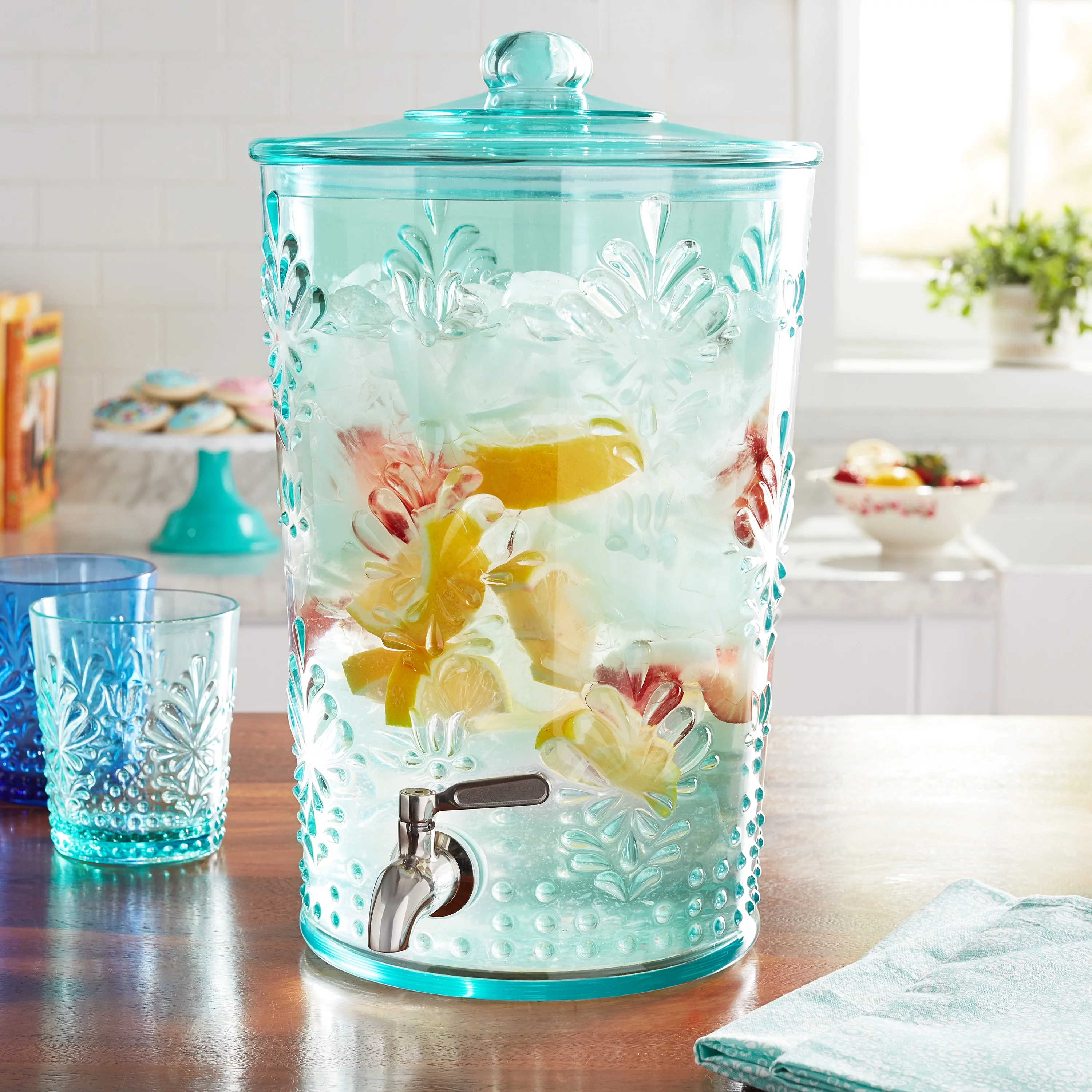 The Pioneer Woman Sunny Days 2-Gallon Acrylic Beverage Dispenser, Teal