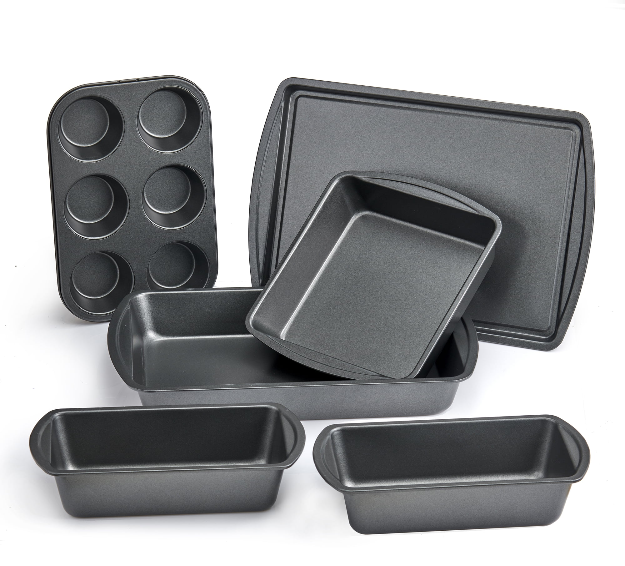 Mainstays 6 Piece Non-Stick Bakeware Sets, Easy for Release and Clean up, Carbon Steel, Gray