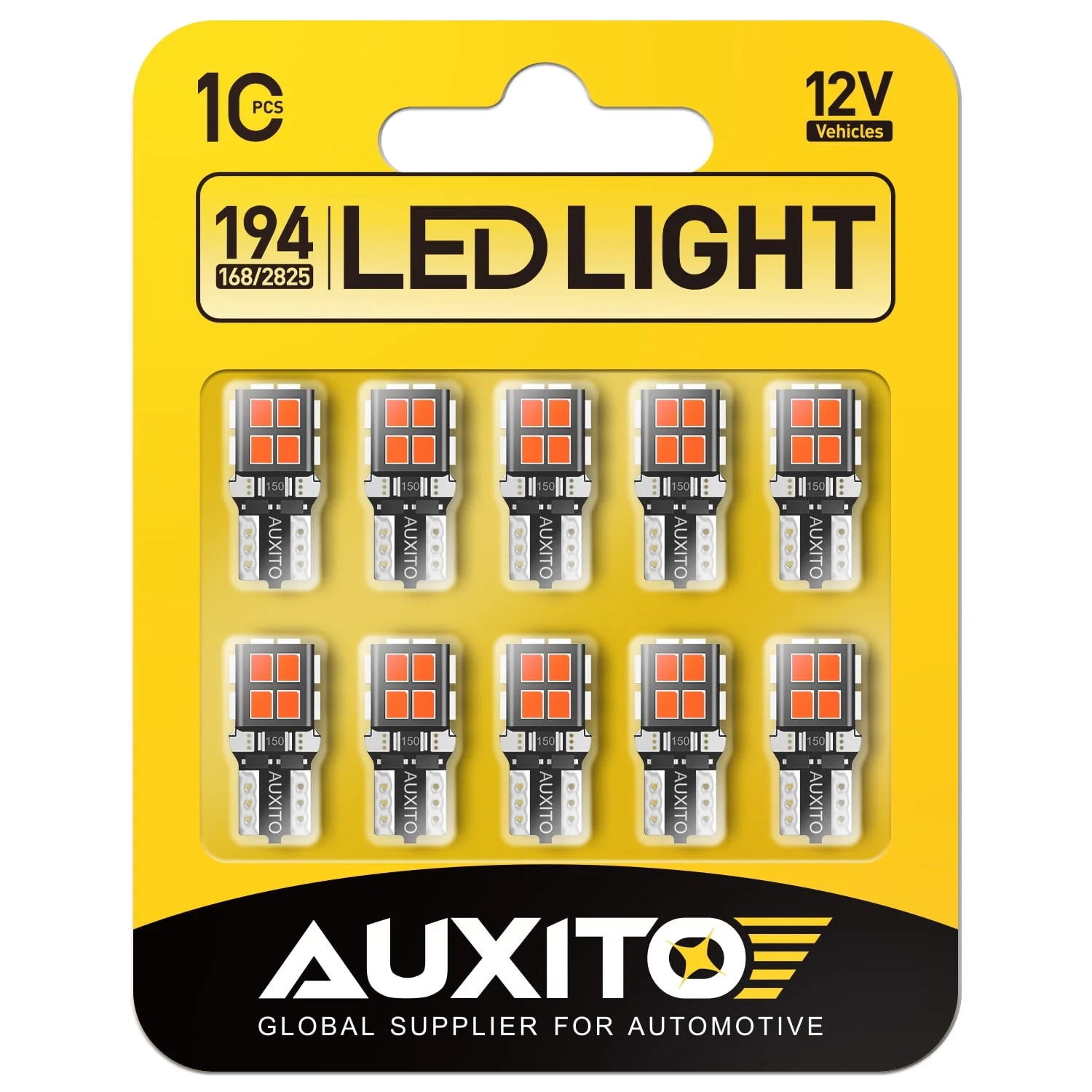 AUXITO 194 LED Light Bulb Red 168 2825 W5W T10 Wedge 14-SMD LED Replacement Bulbs for Car Dome Map Door Courtesy License Plate Lights, Pack of 10