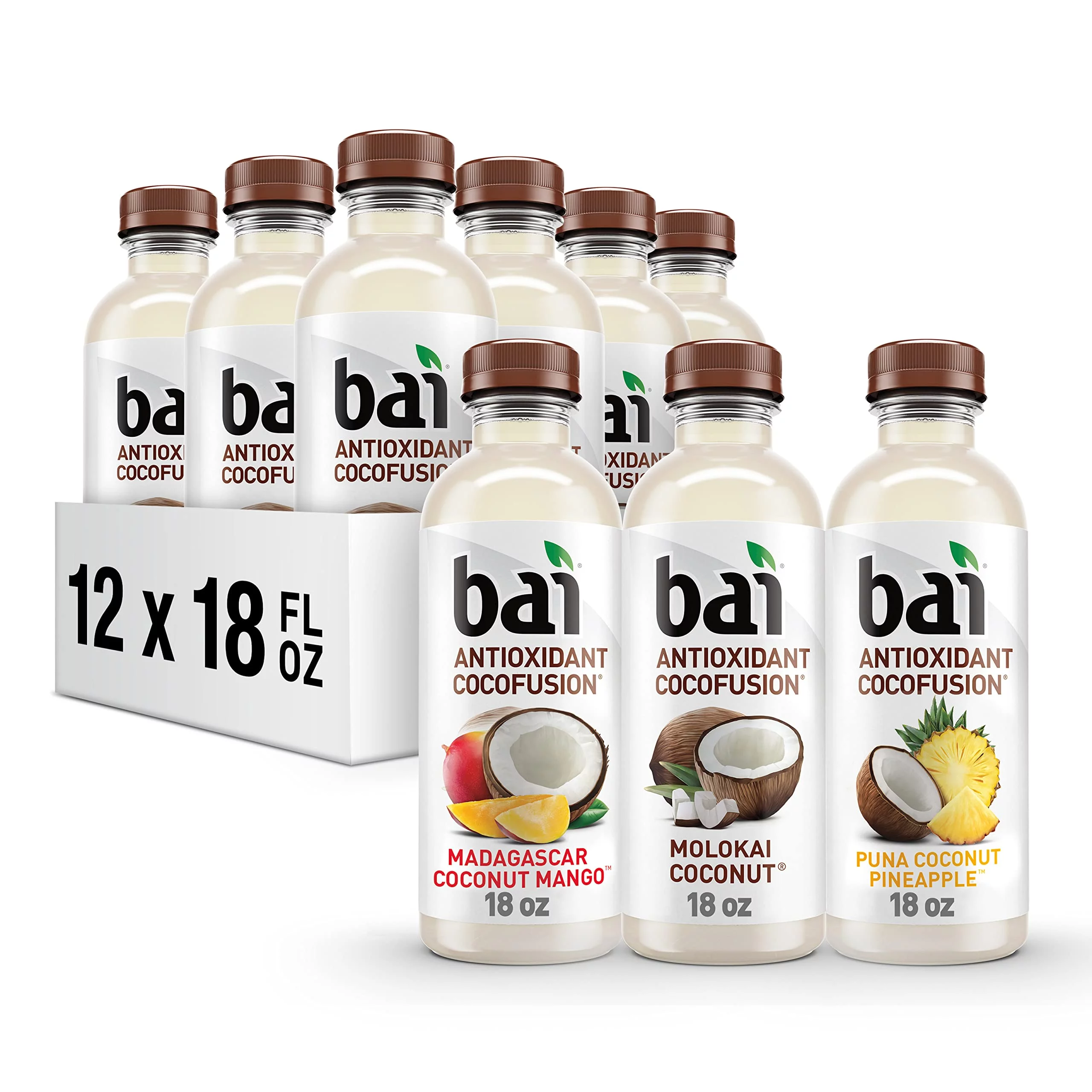 Bai Coconut Flavored Water, Cocofusions Variety Pack Iii - 6 Of Molokai Coconut, 3 Each Of Madagascar Coconut Mango, Puna Coconut Pineapple (Assorted Flavors)18 Fl Oz (Pack Of 12)