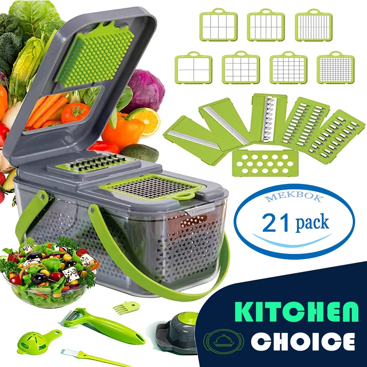 MEKBOK Vegetable Chopper, Pro Onion Chopper,Upgraded version multifunctional vegetable cutter mandolin slicer and peeler 20 in 1 vegetable cutter potato onion dicing machine.