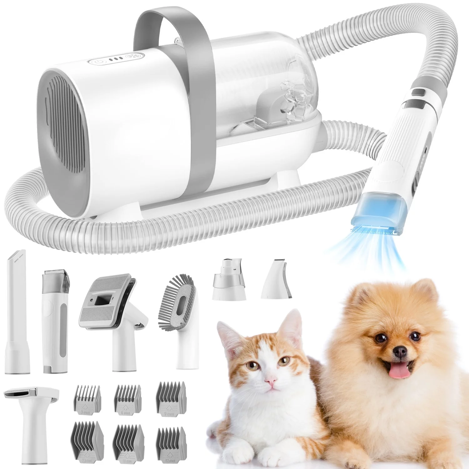 Dog Grooming Kit,Professional Pet Grooming Vacuum Picks Up 99% Pet Hair,Grooming Clippers with 7 Proven Grooming Tools for Dogs Cats Pets,Dog Vacuum Brush for Shedding Grooming