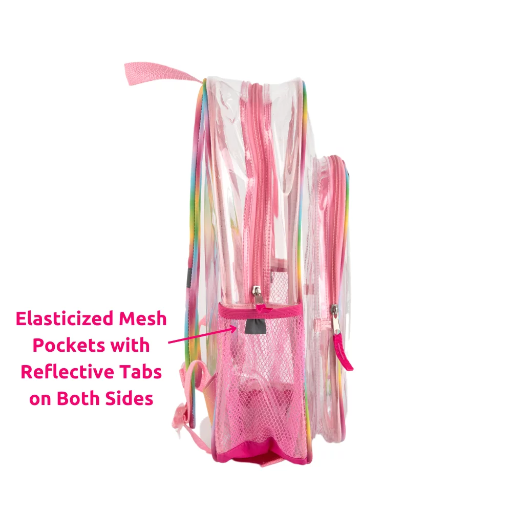 CLUB LIBBY LU Girls Clear Backpack Rainbow Clear Book Bag with Pencil Pouch School and Safety Compliant 16 inch