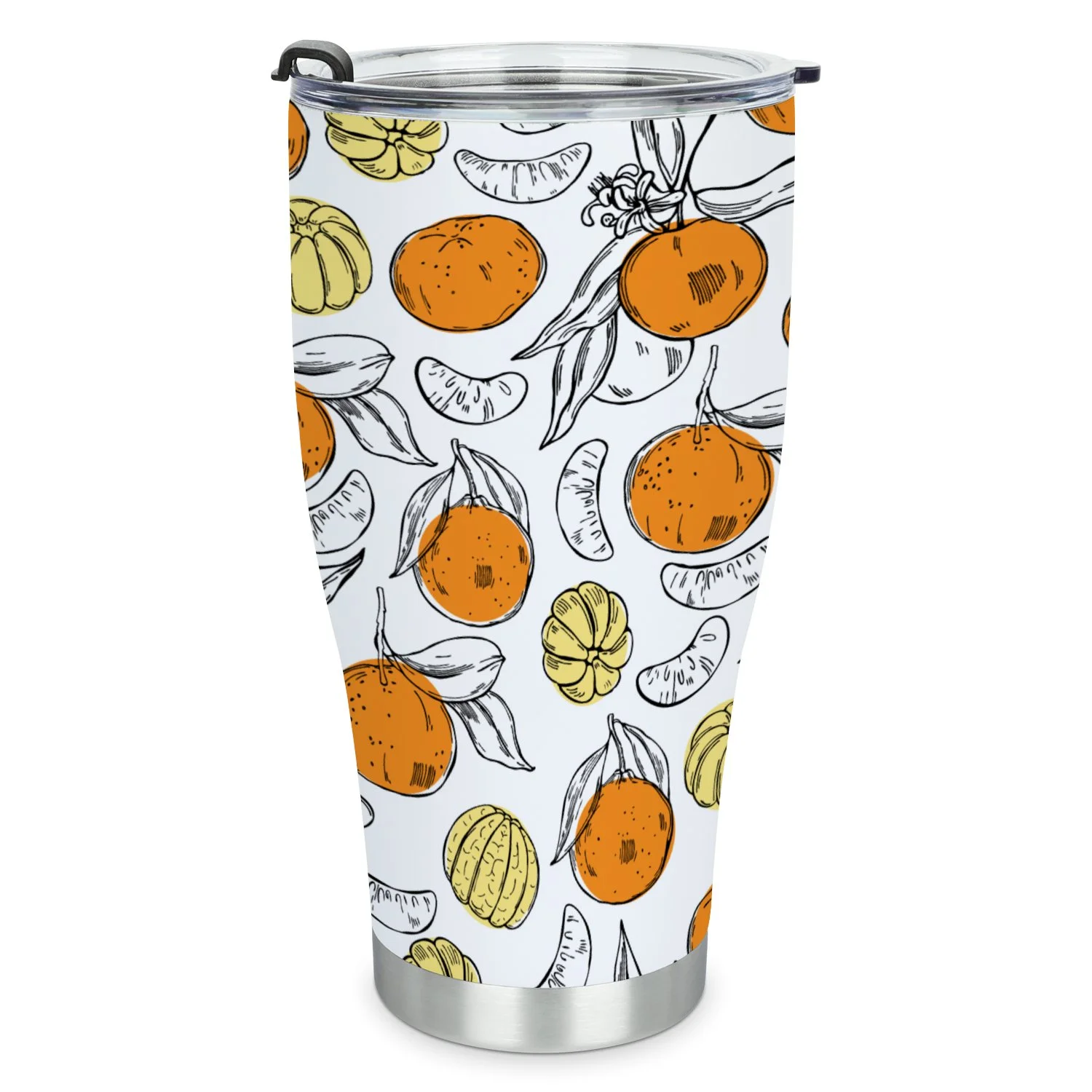 Hidove Stainless Steel Tumbler, Hand Drawn Tangerines on White Background. 30oz Leak Proof & Stainless Steel Bottle for Hot & Cold Drinks - Coffee Travel Mug, Water Metal Canteen, Thermal Cup