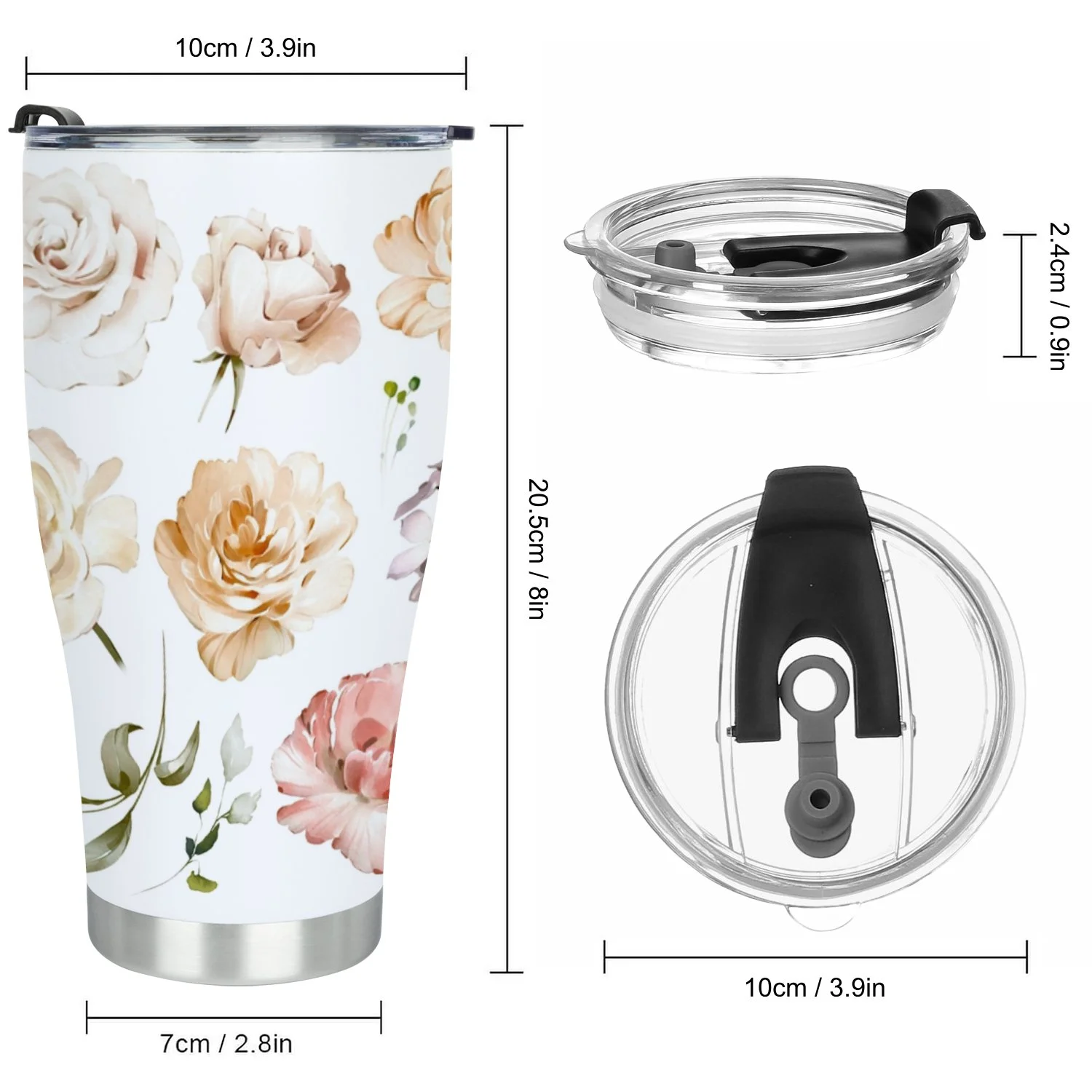 Hidove Stainless Steel Tumbler, Pink Flowers, Garden Roses 30oz Leak Proof & Stainless Steel Bottle for Hot & Cold Drinks - Coffee Travel Mug, Water Metal Canteen, Thermal Cup