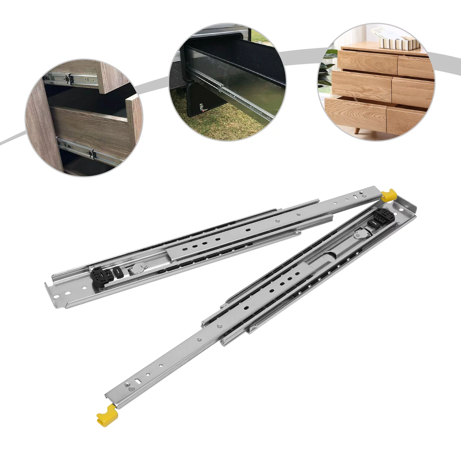 Miuameov 1 Pair Galvanized Heavy Duty Drawer Slides, 12 Inch Full Extension Ball Bearing Industrial Drawer Slides, 3 Section Drawer Tracks and Runners 500 lb Load Capacity Side Mount (With Lock)