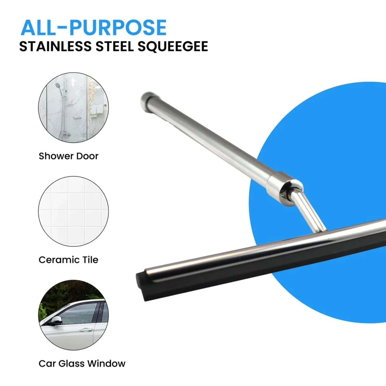 Stainless Steel Shower Squeegee with Telescoping Handle Extends to 23 Inches, From Grand Fusion