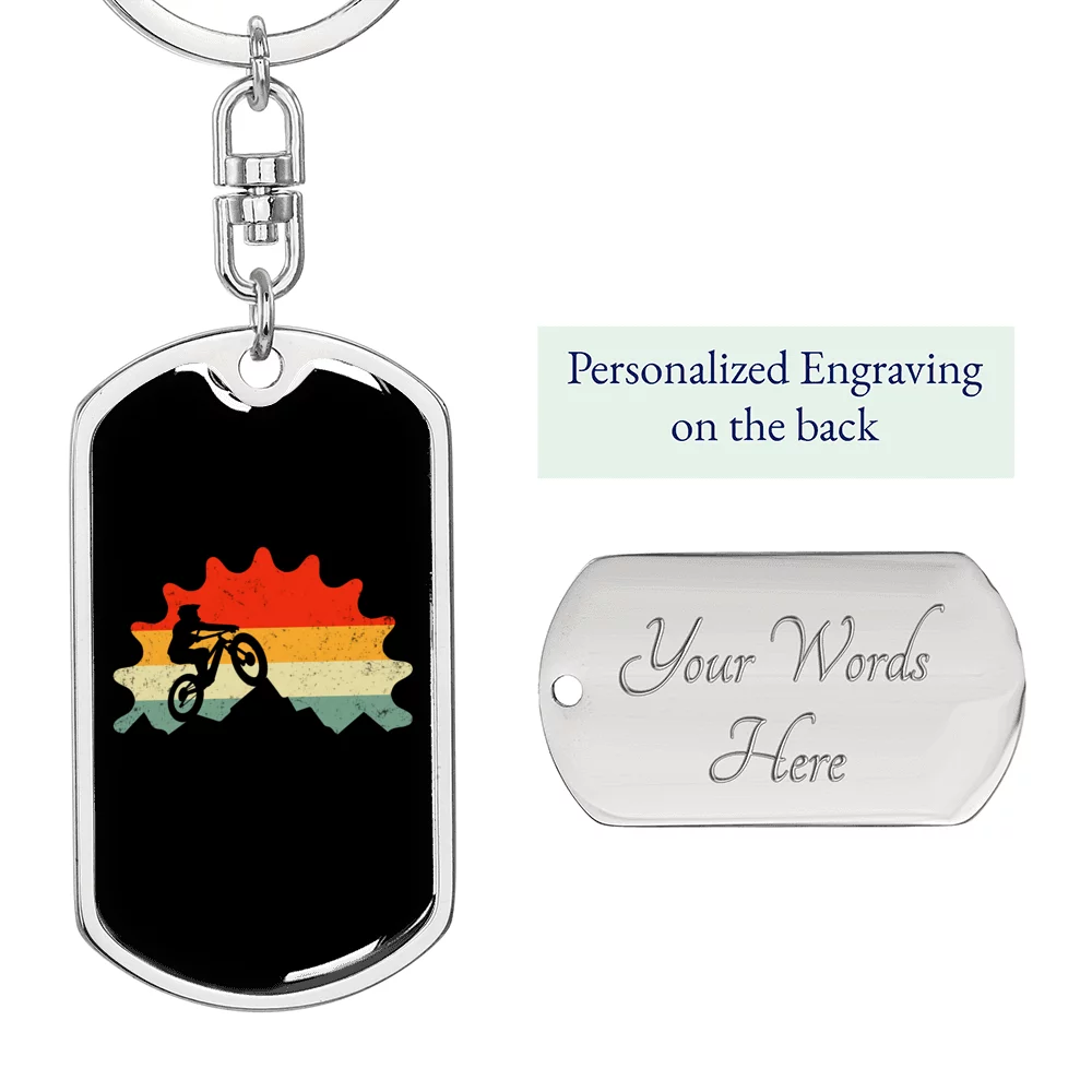 Mountain Bike Cycling Stainless Steel or 18k Gold Premium Swivel Dog Tag Keychain