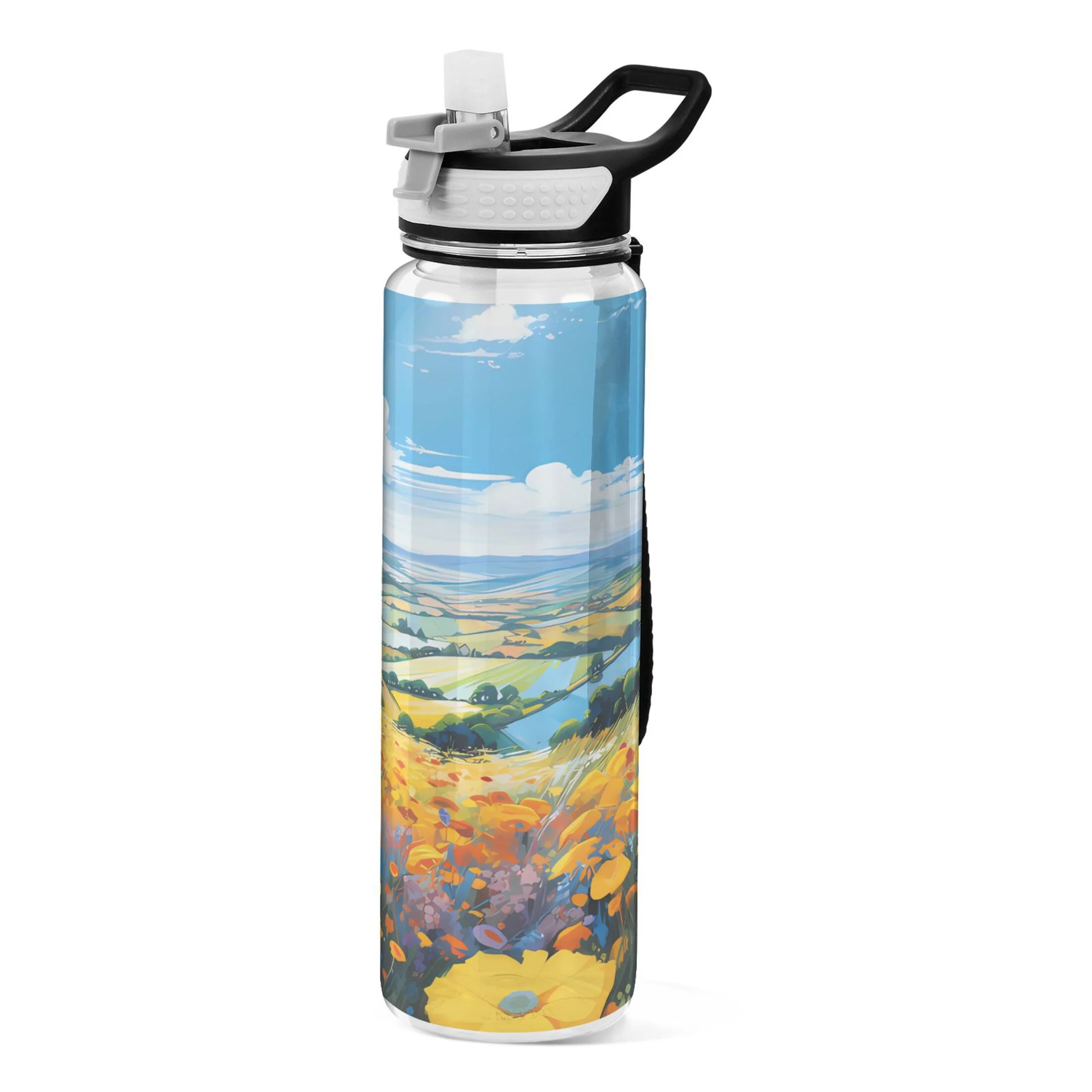 Sunflowers Paint 32oz Water Bottles with Straw Tritan Leakproof Sports Bottle BPA Free Clear for Fitness Gym Swimming Cycling