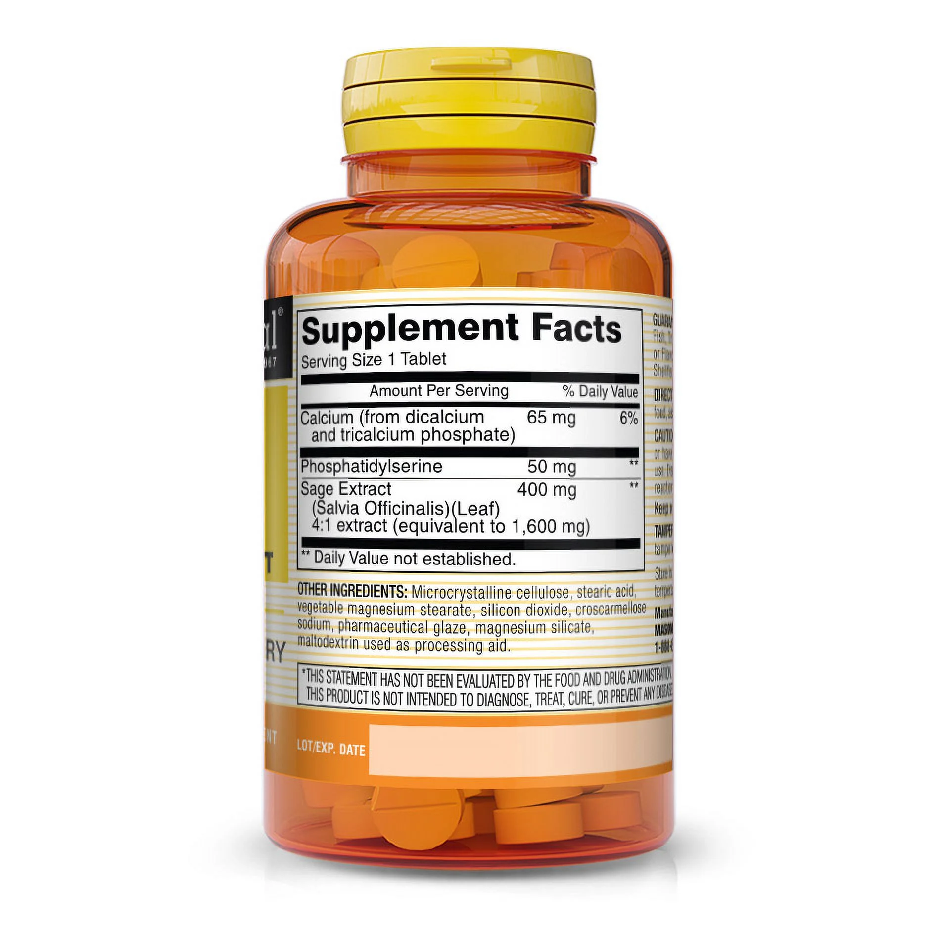 Mason Natural Brain Power with Sage Extract and Calcium - Optimize Mental Focus and Alertness, For a Positive Mood, Specialty Formula, 60 Caplets