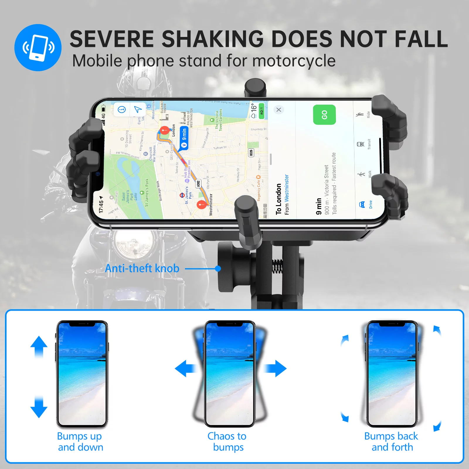 Shinysix Motorcycle Phone Mount Holder Waterproof Motorcycle Cell Phone Holder -theft 360° Rotation Motorbike Handlebar Mount for 3.5-6.5inch Phone