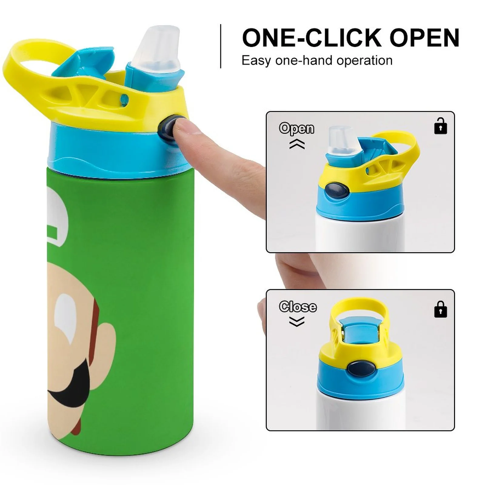 Luigi's Mansion Cartoon Kid's Insulated Water Bottle With Straw Vacuum Stainless Steel Cup Leak-Proof Children Toddler Thermoses