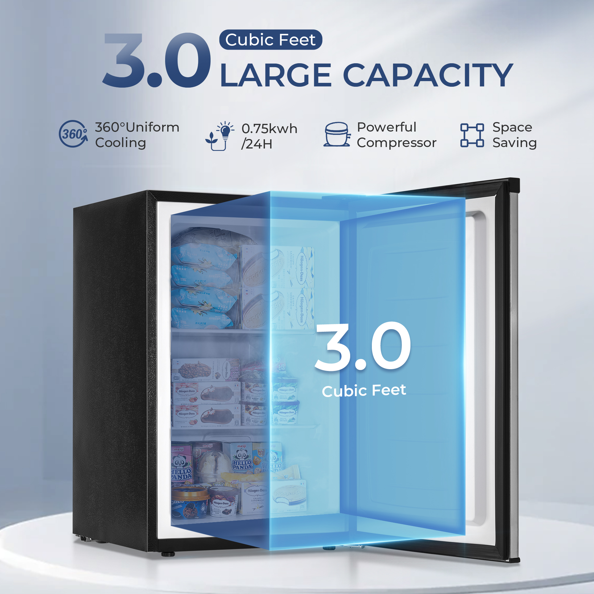 Simzlife 3.0 Cu.ft Upright freezer, Single Door Compact Design, Reversible Stainless Steel Door, Suitable for Home,Dorm,Apartment and Office,Silver