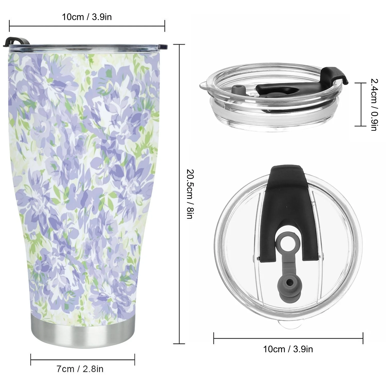 Hidove Stainless Steel Tumbler, Blue with Green Floral Pattern 30oz Leak Proof & Stainless Steel Bottle for Hot & Cold Drinks - Coffee Travel Mug, Water Metal Canteen, Thermal Cup