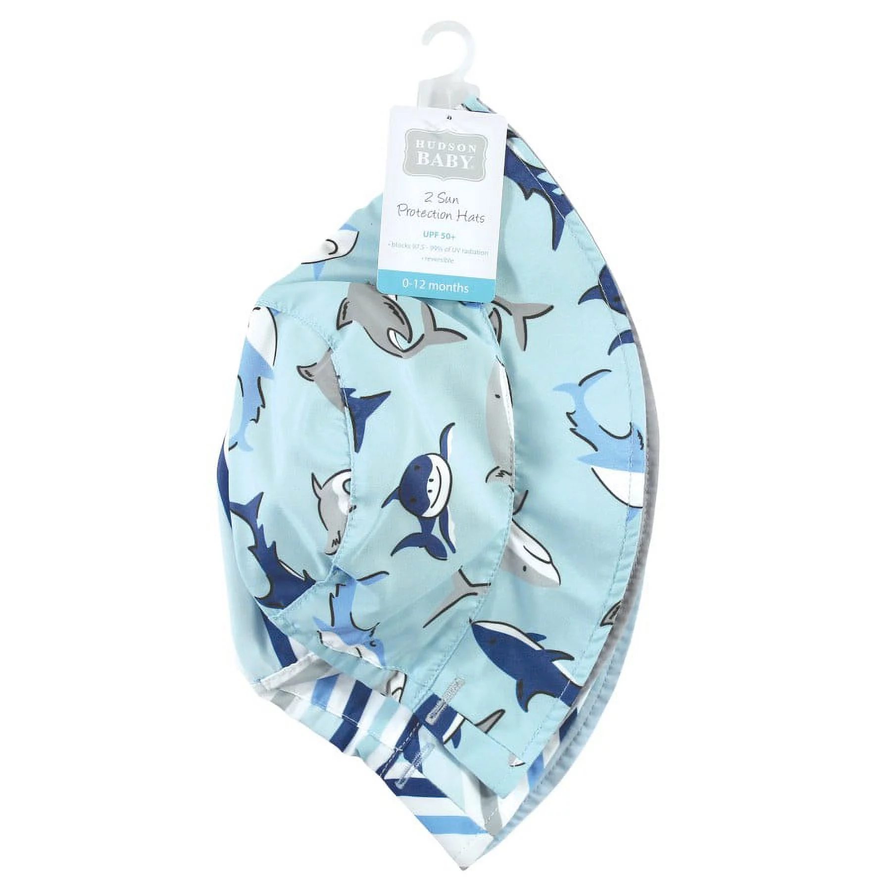Hudson Baby Infant Boy Sun Protection Hat, Shark Stripe, 0-12 Months