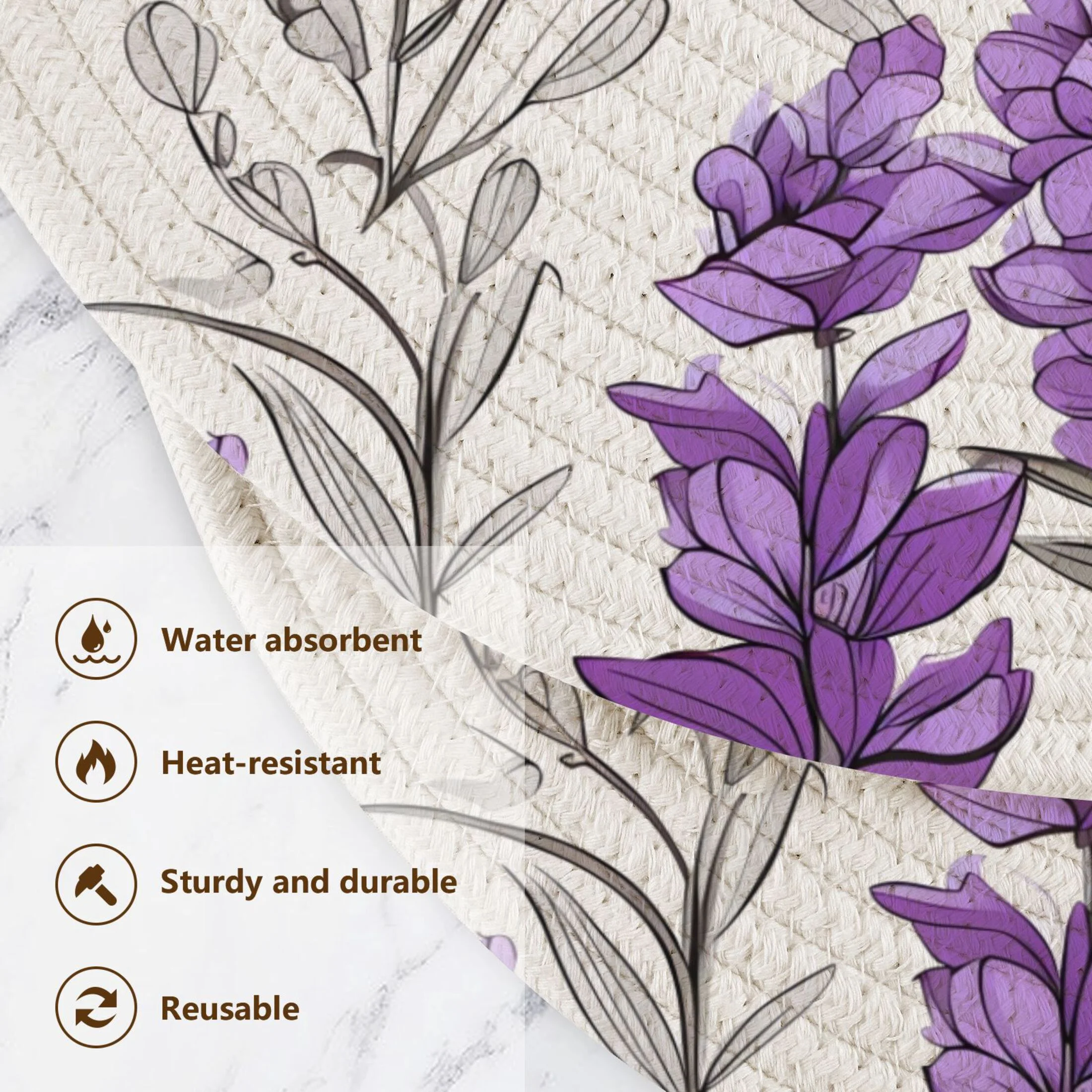 Lavenders Violet 3 PCs Pot Holders Trivets Kitchen 15