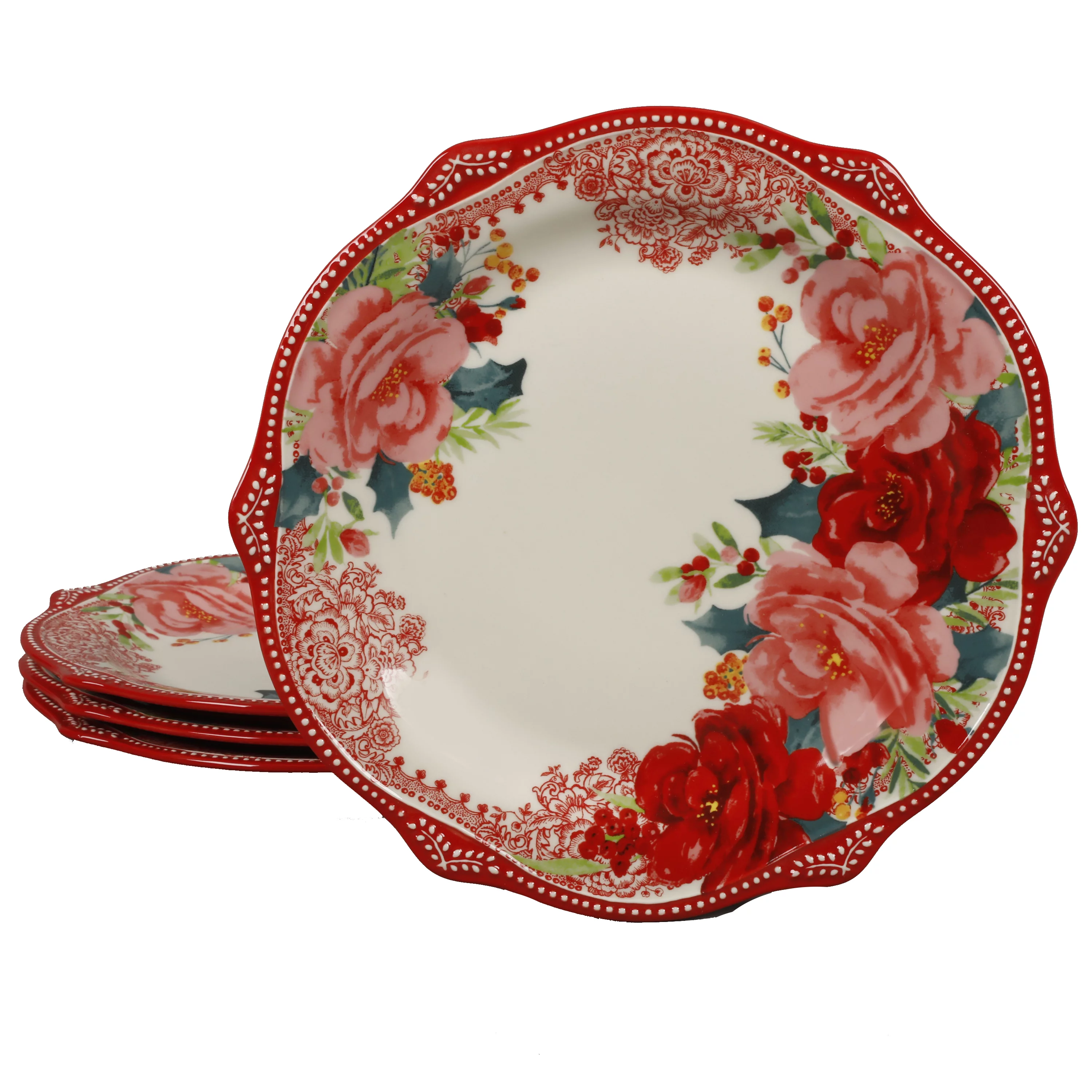 The Pioneer Woman Rosy Toile Red 11-Inch Dinner Plate, Set of 4