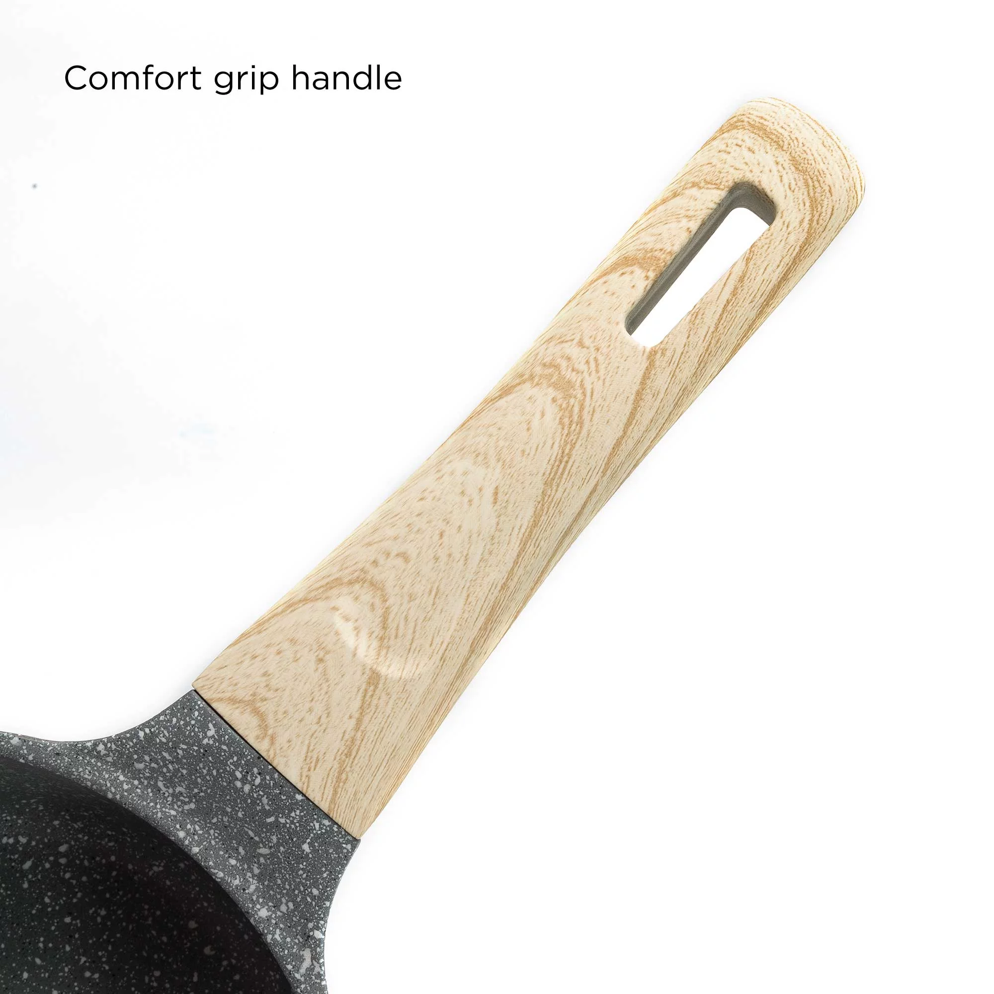 Ecolution Farmhouse Cast Aluminum Speckle Coated Saucepan with Ergonomic Wood Look Handle, Dishwasher Safe, Durable Non-Stick, 1.6 Quart