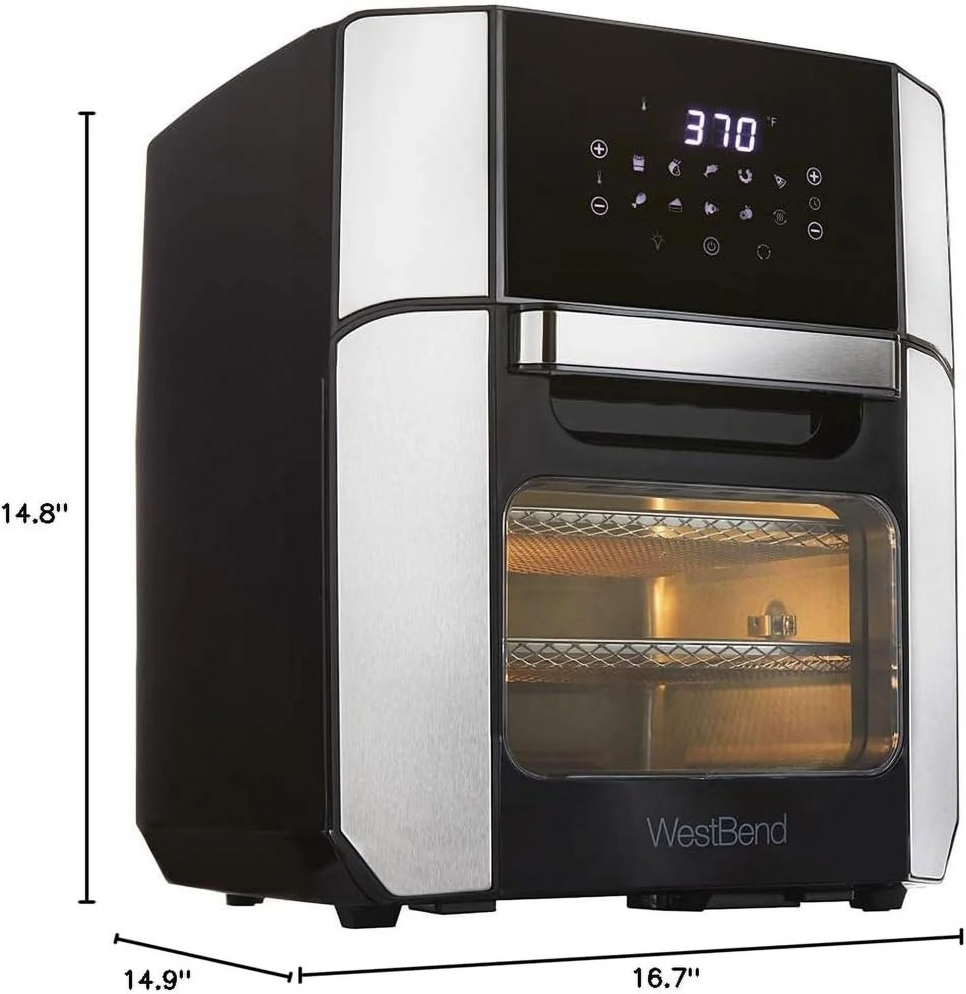 West Bend AFWB12BK13 Electric Air Fryer Oven, Countertop Air Fryer Rotisserie Combo with 10 Digital Quick Menu Presets, 1700 W, 12.6 Qt, Black