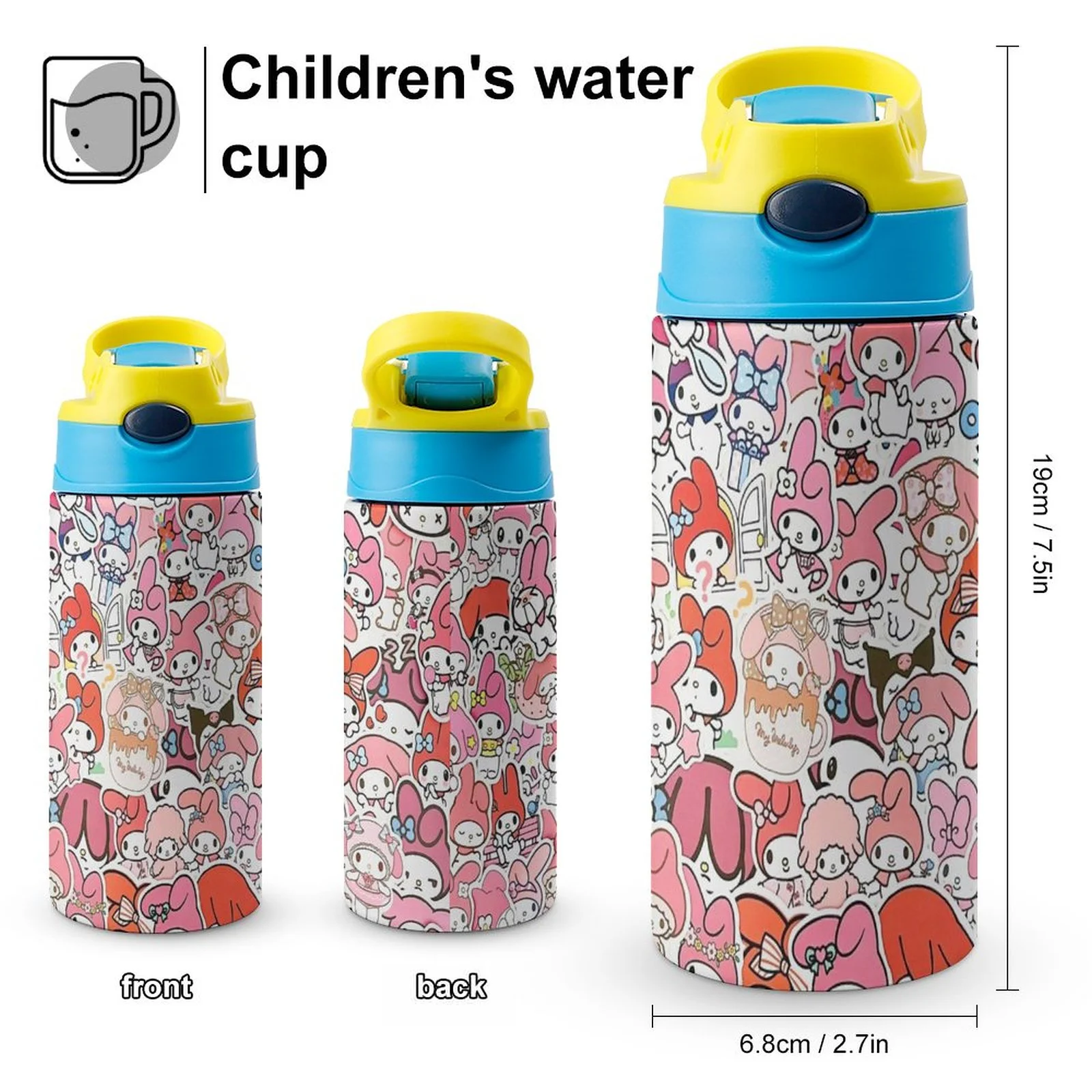 Rabbit My Melody Children's Water Bottle Vacuum Insulated Stainless Steel Cup With Straw Toddler Thermoses