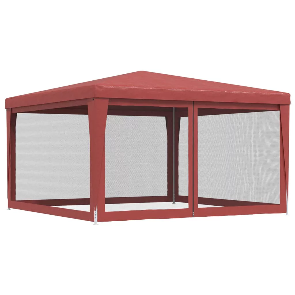 Anself Party Tent with 4 Mesh Sidewalls Red 13.1'x13.1' HDPE