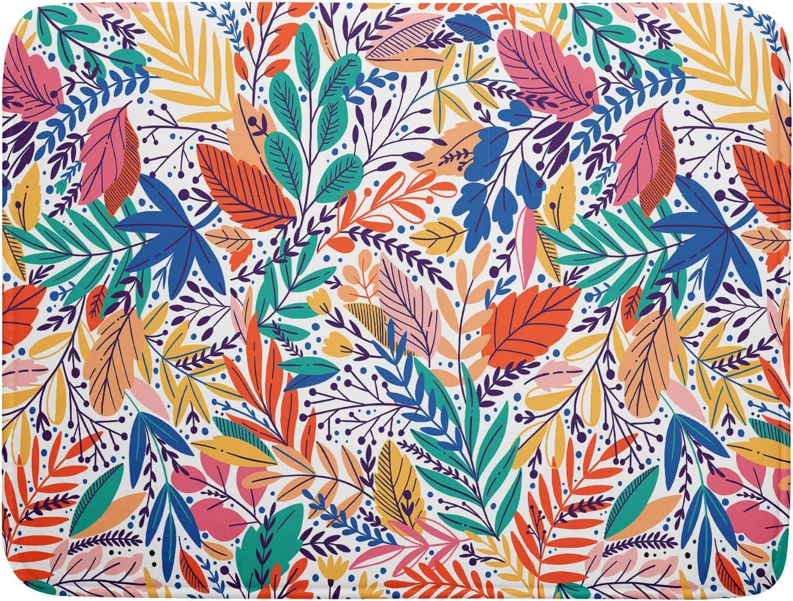 Tropical Leaves Dish Drying Mat - Colorful Floral Drying Pad 18 x 24 Inch Rainbow Leaf Dish Mat Botanical Floral Dish Draining Mats Spring Summer Plants Drying Pad for Kitchen Counter