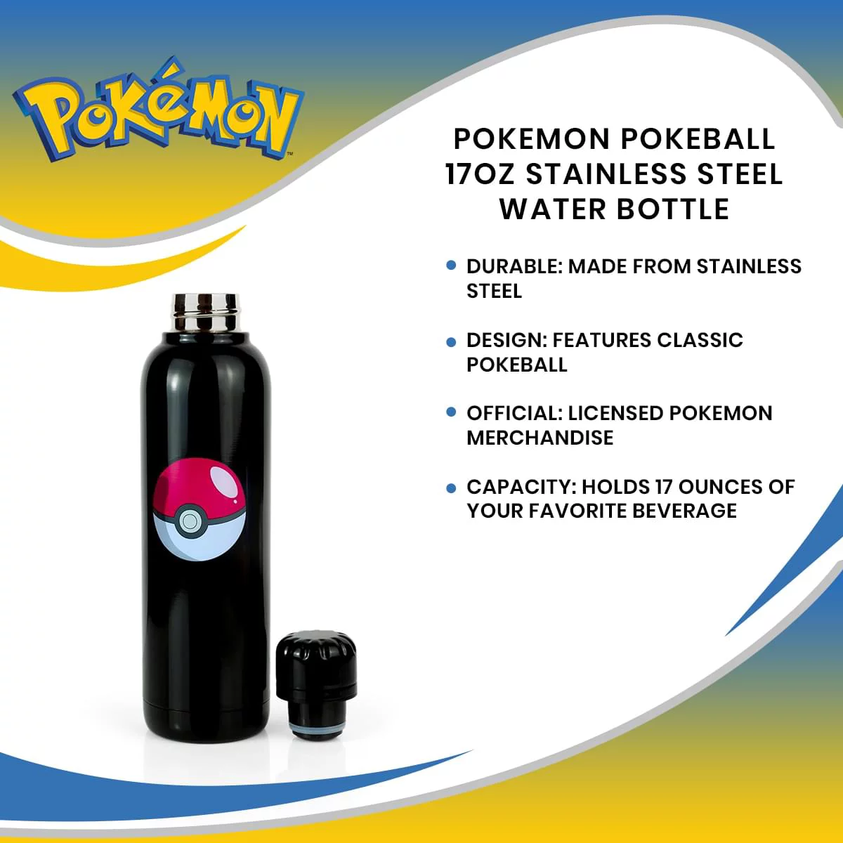 Pokemon Pokeball 17oz Stainless Steel Water Bottle
