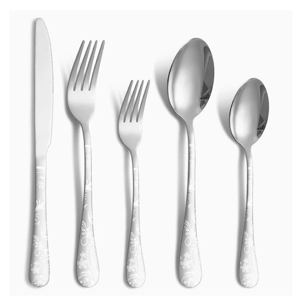 Cibeat Flatware Set, 20 Pcs Stainless Steel Silverware Set, Flower Pattern Tableware Cutlery Set Includes Forks and Spoons Knives