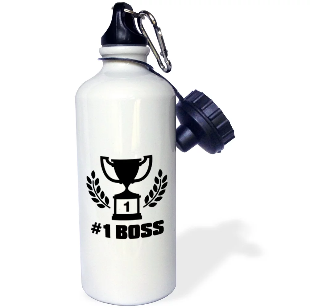 3dRose Number One Boss Design with Winners Cup and Laurel Leaves - Water Bottle, 21-ounce