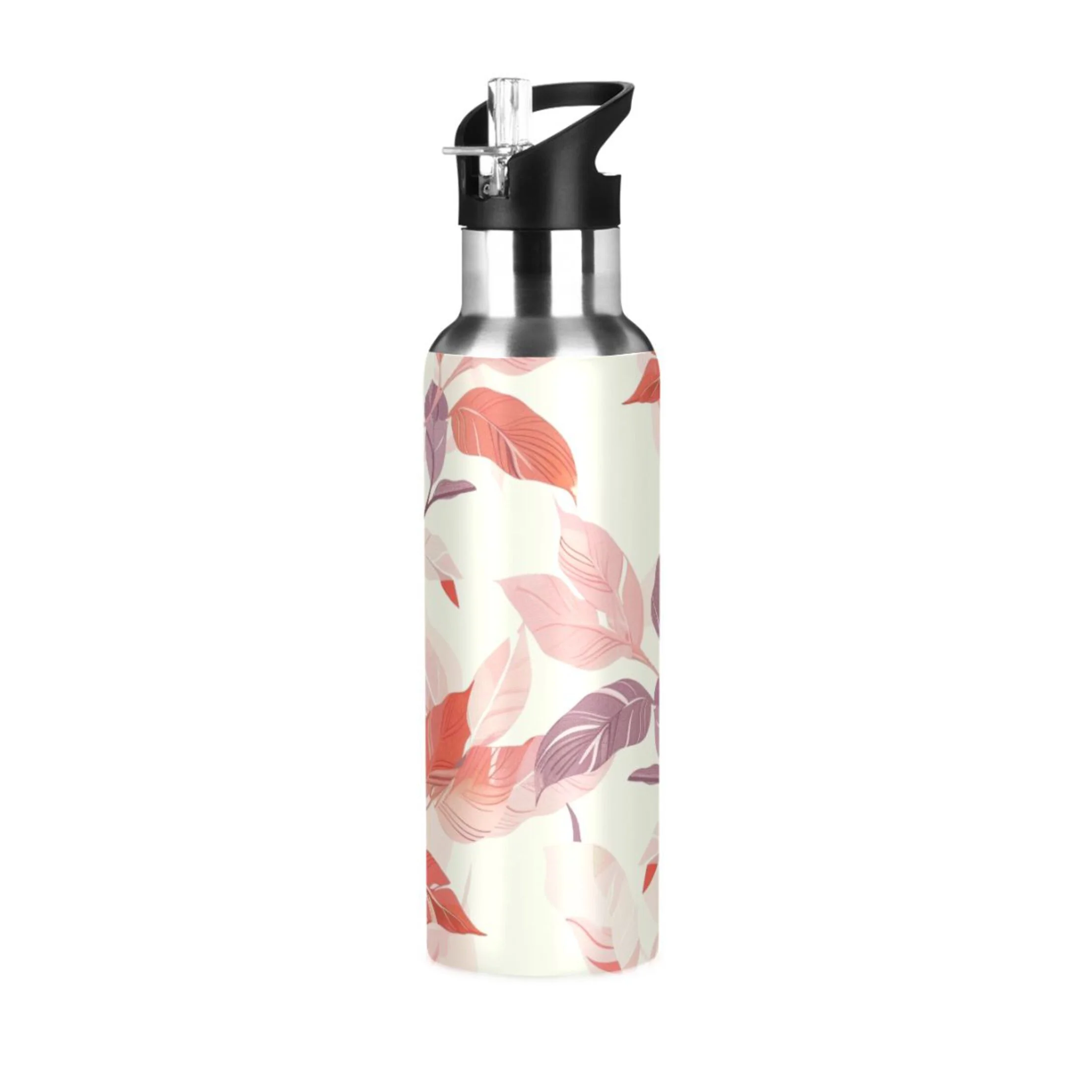 Purple Leaf Water Bottles Insulated Thermos Kids Stainless Steel Bottle with Straw Lid Flask Leakproof for Sports Gym 20 oz
