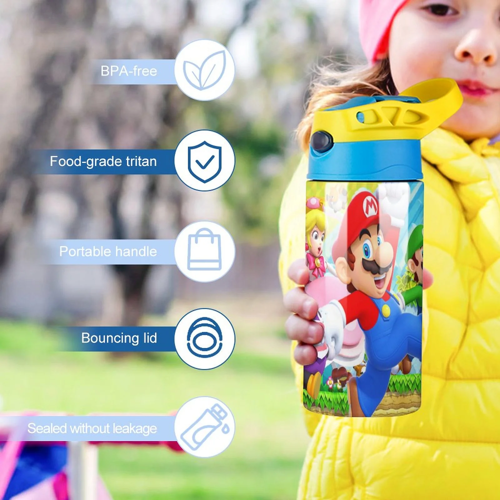 Super Mario Luigi Kid's Insulated Water Bottle With Straw Vacuum Stainless Steel Cup Leak-Proof Children Toddler Thermoses