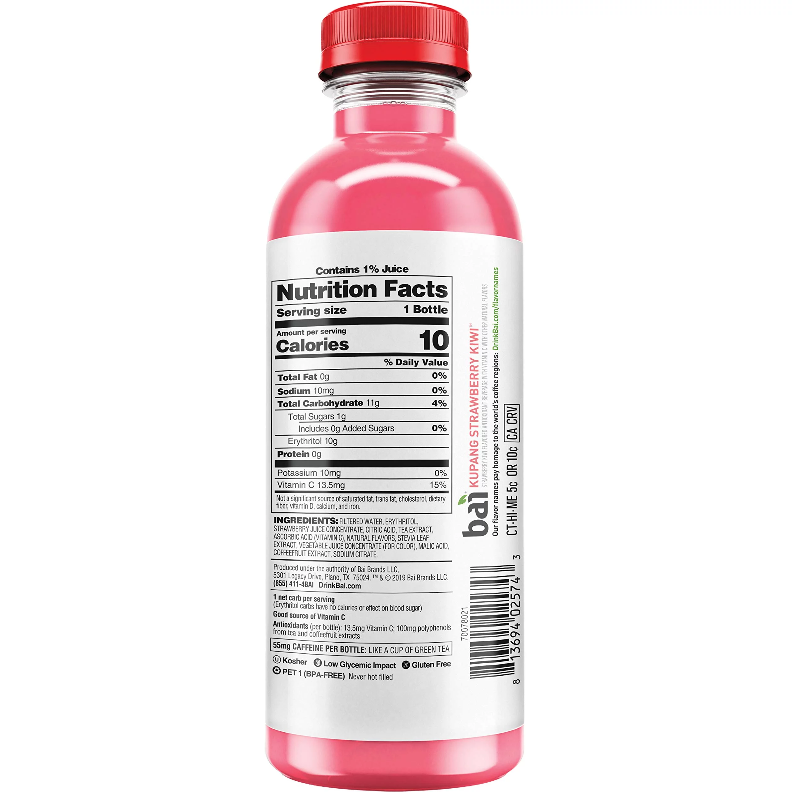 Bai Kupang Strawberry Kiwi, Antioxidant Infused Beverage, 18 fl oz bottle (Pack of 12)