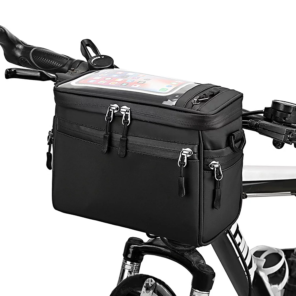 Tomshoo Bike Front Tube Bag with Dual Zipper Closure, Water Resistant PVC, Black