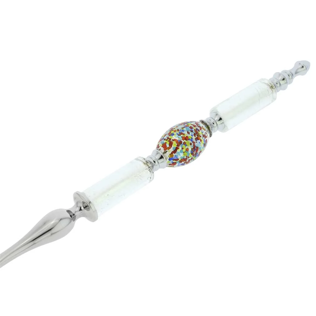 GlassOfVenice Italian Murano Glass Salad Spoon - Silver White Confetti