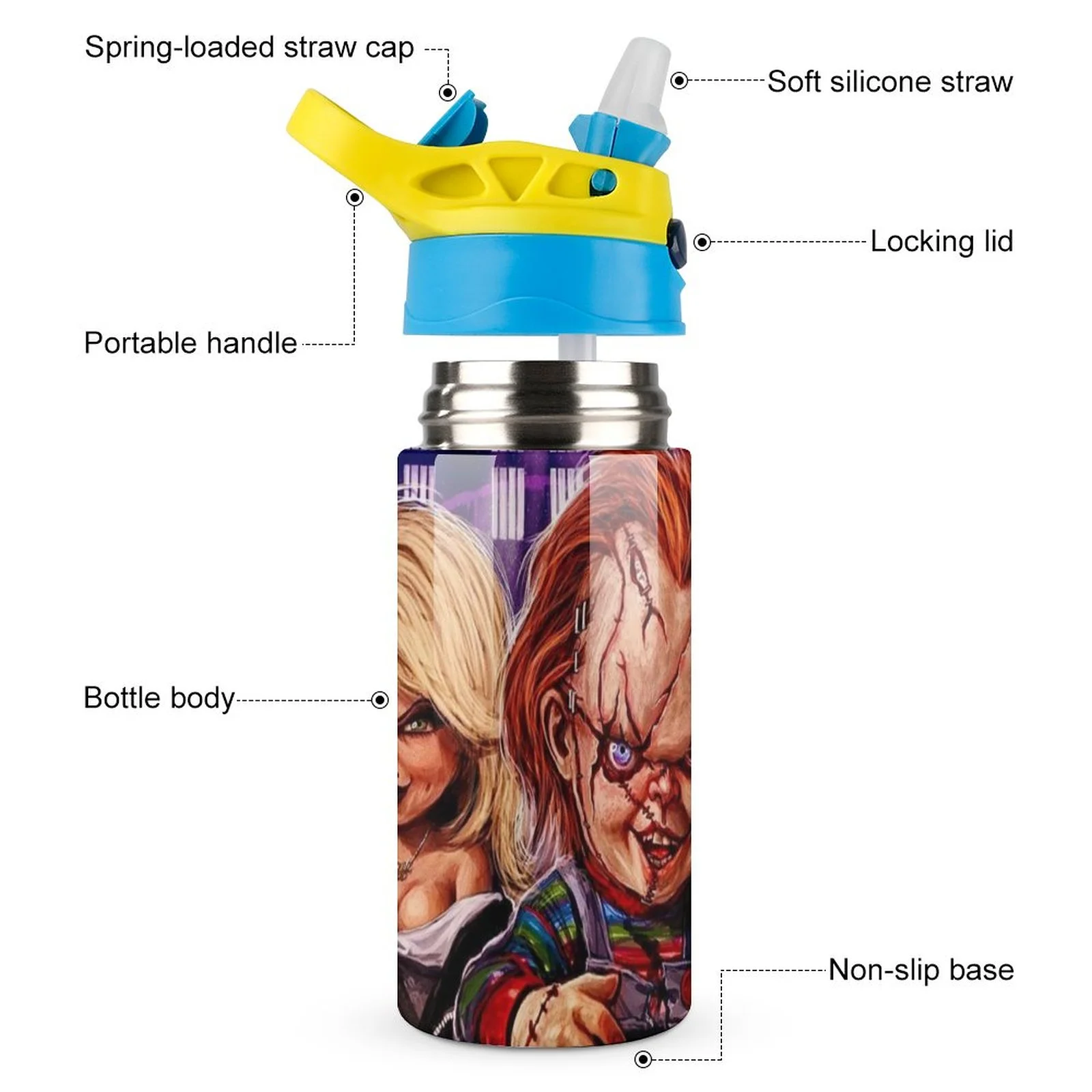 Child Chucky Kid's Insulated Water Bottle With Straw Vacuum Stainless Steel Cup Leak-Proof Children Toddler Thermoses
