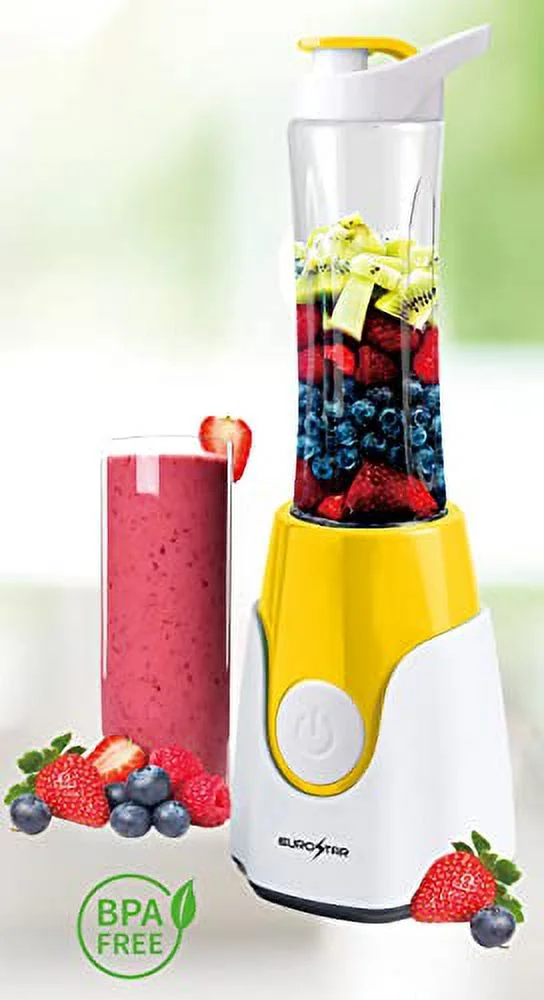 EUROSTAR 250W Single-Serve Personal Blender for Shakes & Smoothies with 20oz Travel Cup & Lid (YELLOW)
