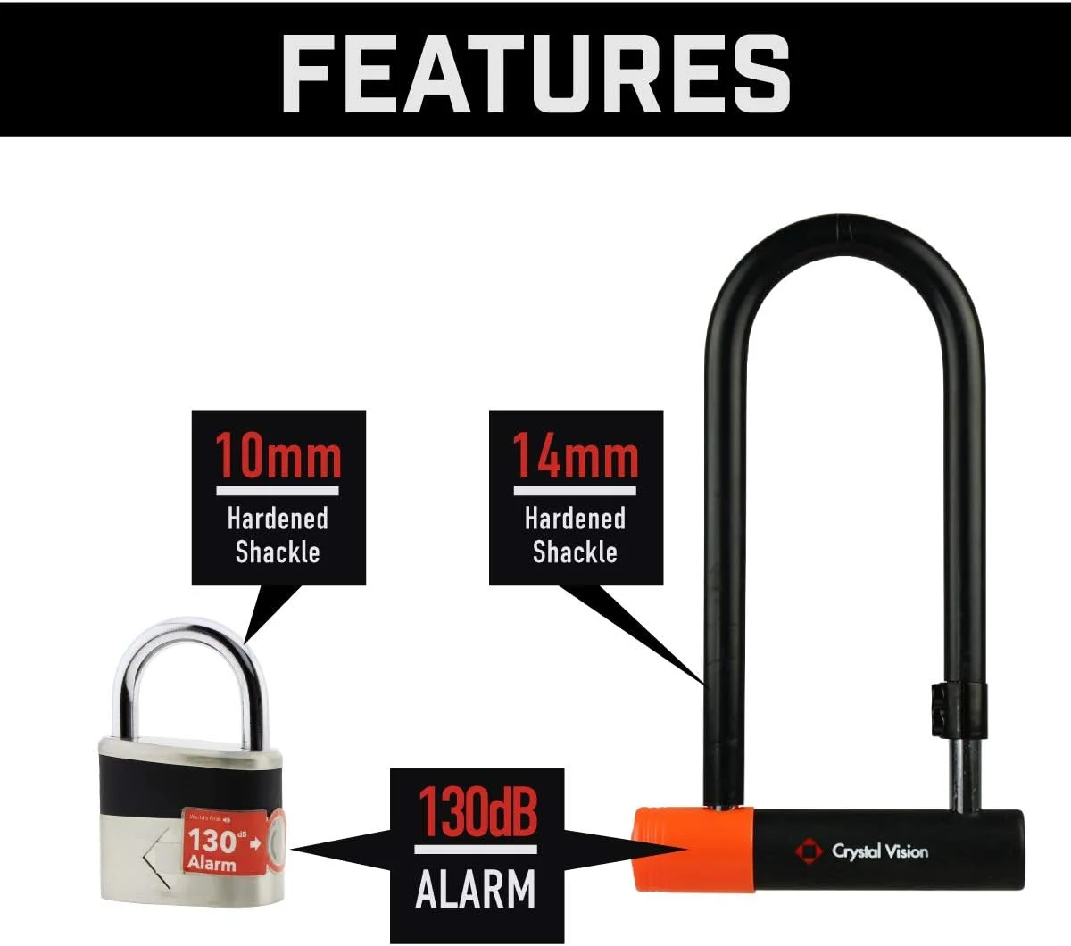 130db Alarm Padlock and Bike U Lock Combo