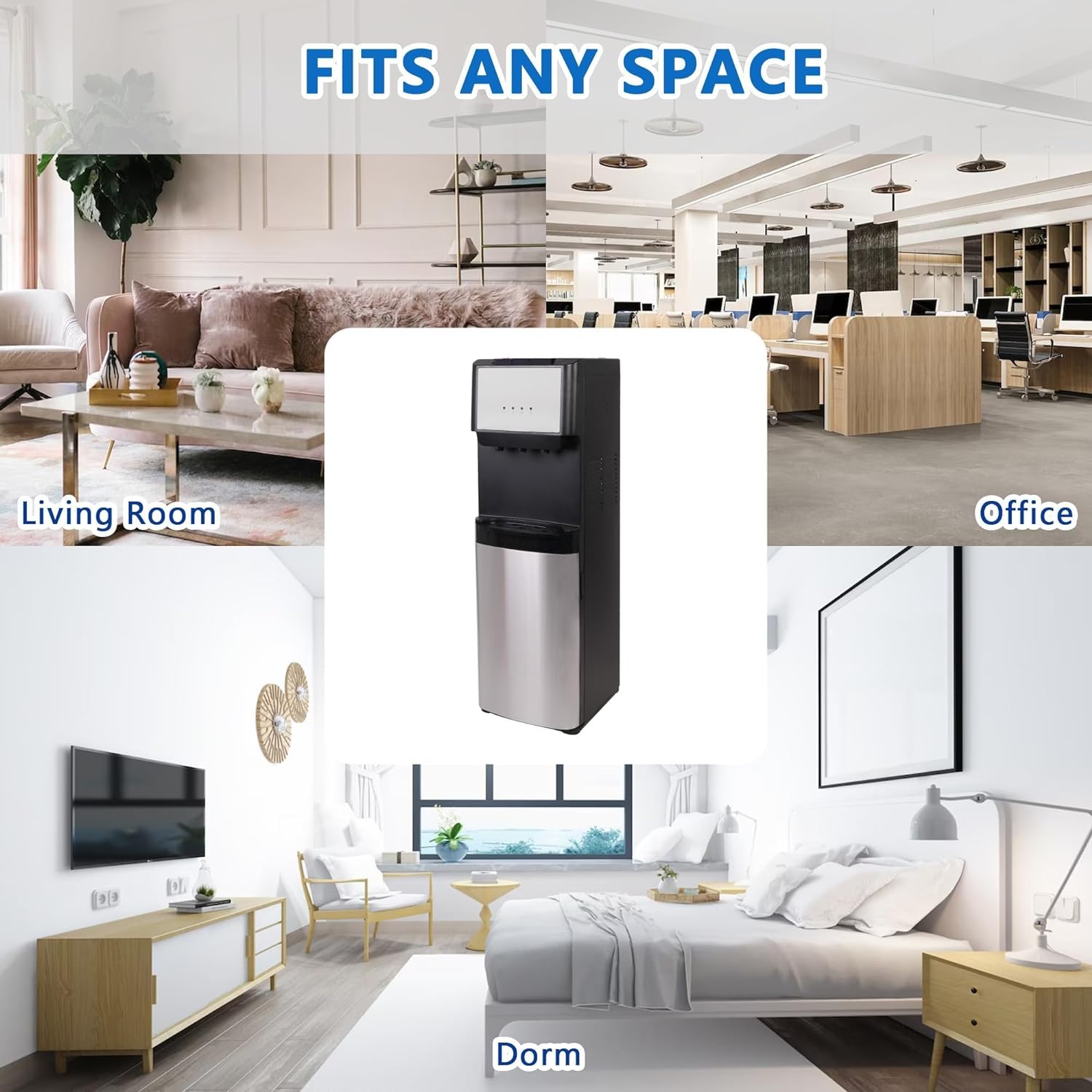 U-SHARE Bottom Loading Water Cooler Dispenser, 5 Gallon Bottles - Hot, Cold & Room Water Dispenser with 3-Temperature, Child Safety Lock, Removable Drip Tray, Black & Stainless