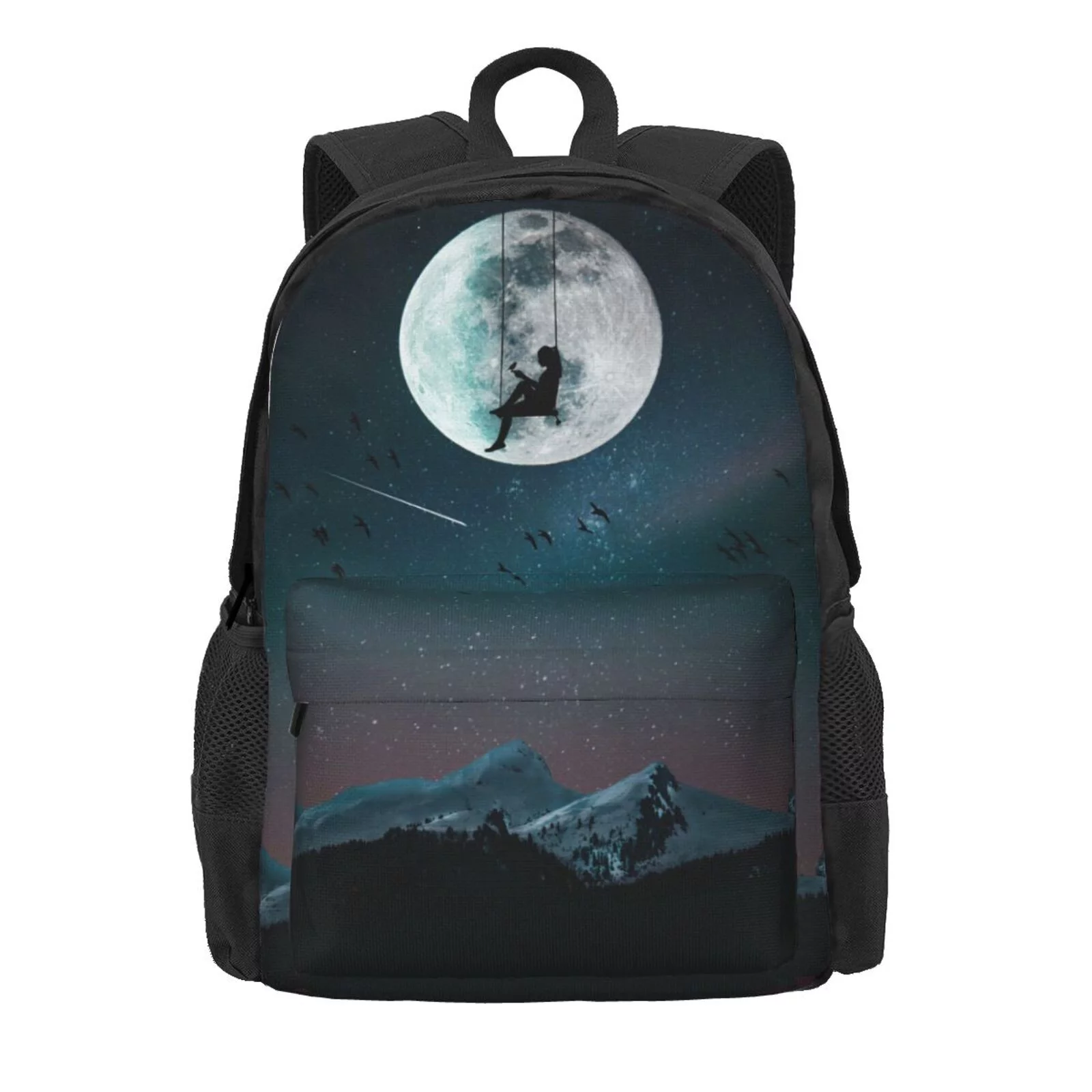 XMXY Backpack Laptop Bag for Women, Lightweight Backpack for Travel School Bookbag Casual Work Night Sky Mountain Moon Stars Backpack Black