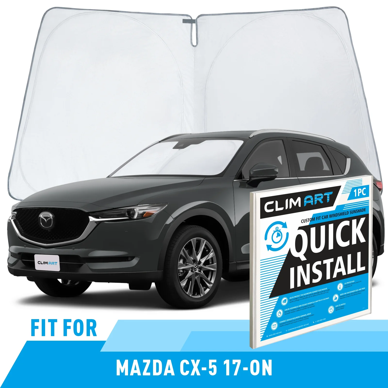 CLIM ART Windshield Sun Shade for Mazda CX-5 2017-2024 - Custom-Fit Foldable Car Sun Shade - Car Sunshade - Vehicle Sun Protector - Front Auto Windshield Cover, Car Windshield - WS4005