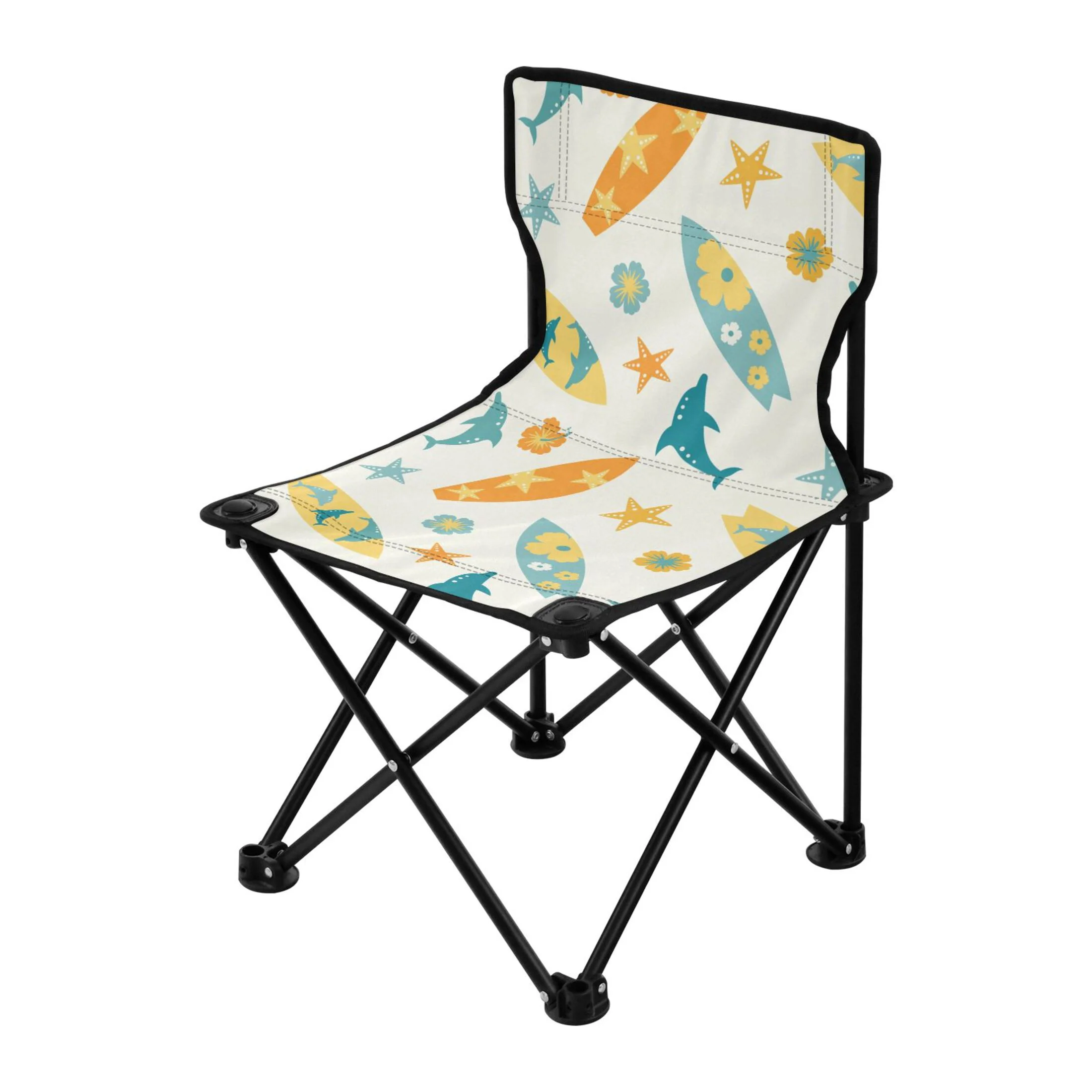 Surfing Boards and Floral Portable Camping Chair Outdoor Folding Beach Chair Fishing Chair Lawn Chair with Carry Bag Support to 220LBS