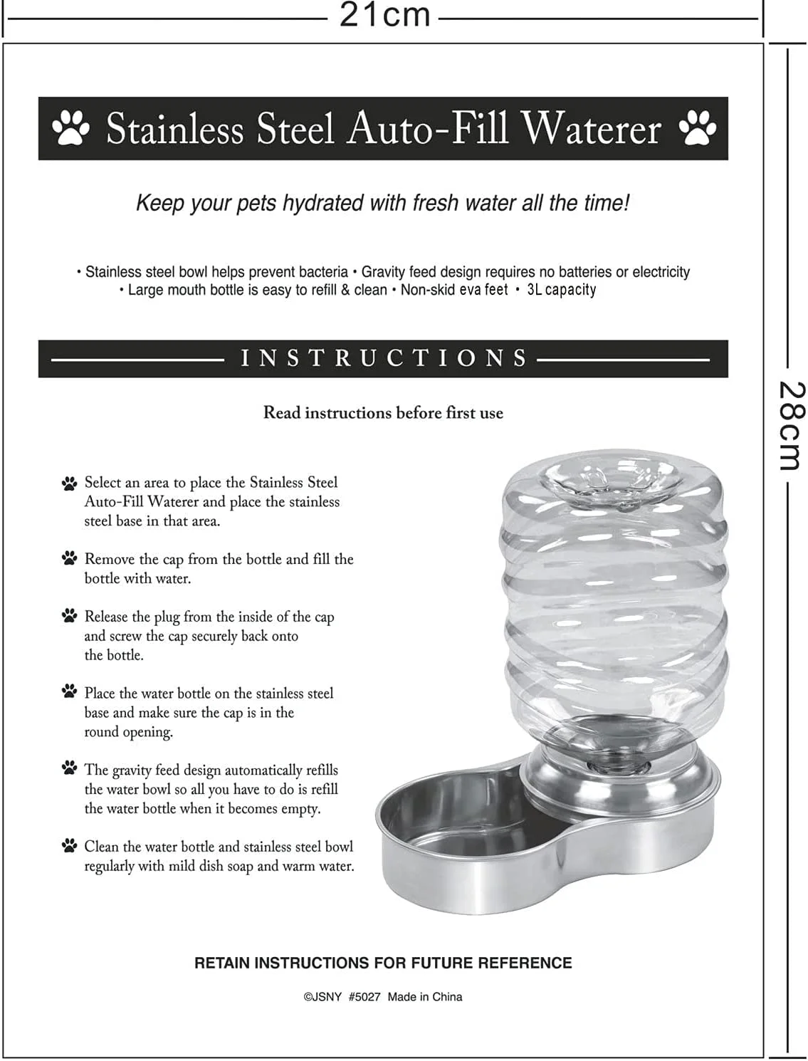 ETNA Products Dog and Cat Water Fountain, Stainless Steel, 1 Gallon