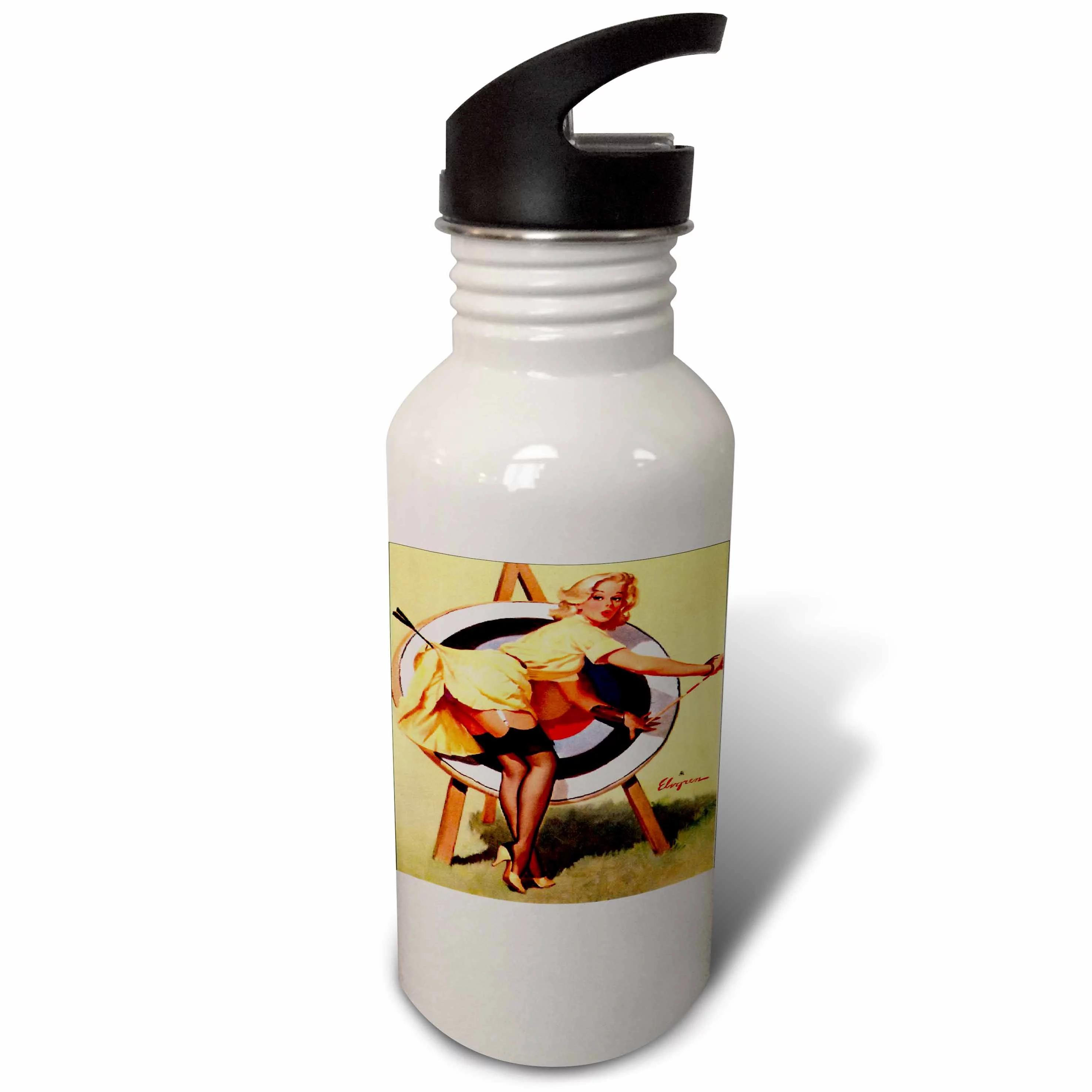 Print of Elvgren Pinup Near Miss Archery 21 oz Sports Water Bottle wb-204148-1