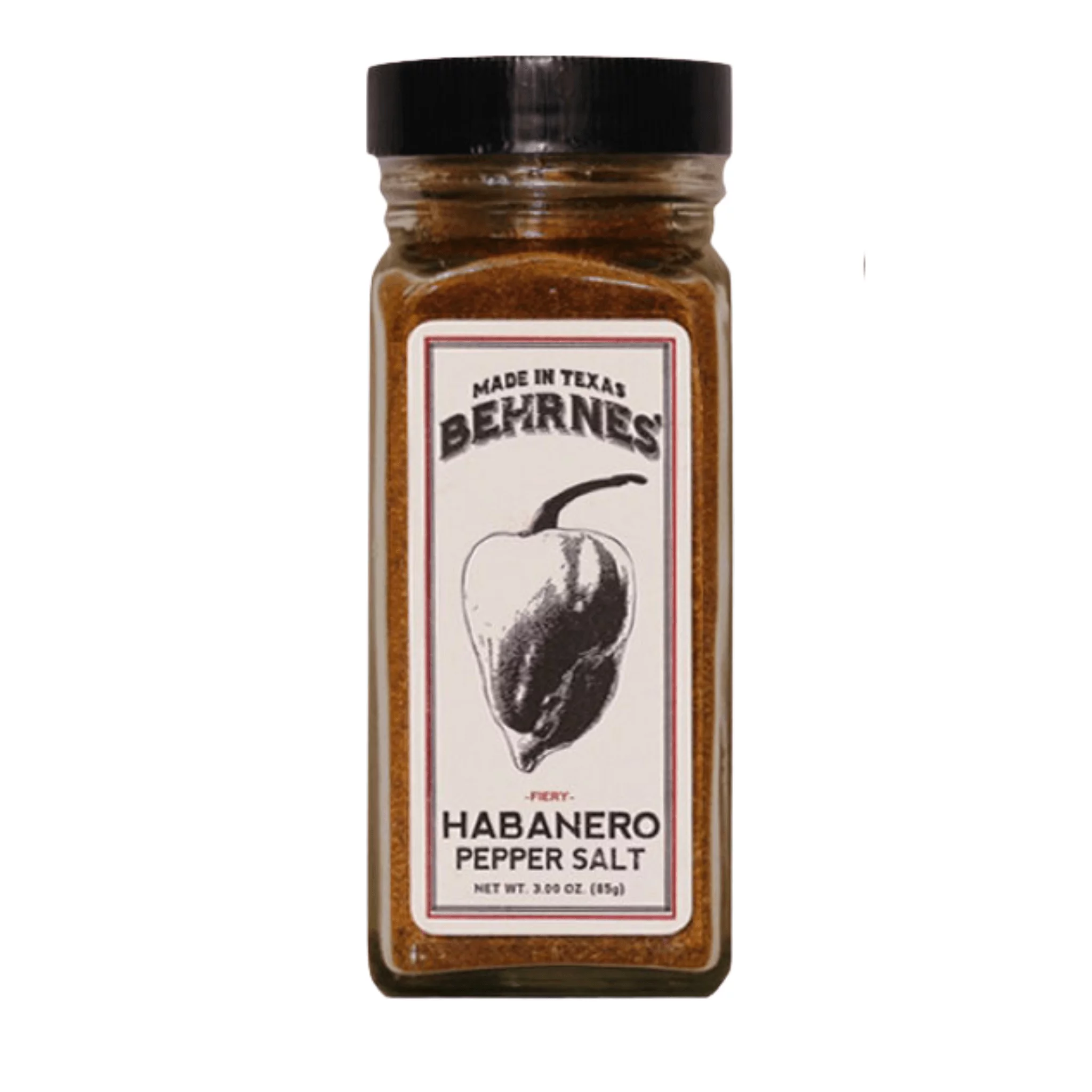 Behrnes Fiery Habanero Pepper Salt Glass Bottle, Made in Texas, 3oz
