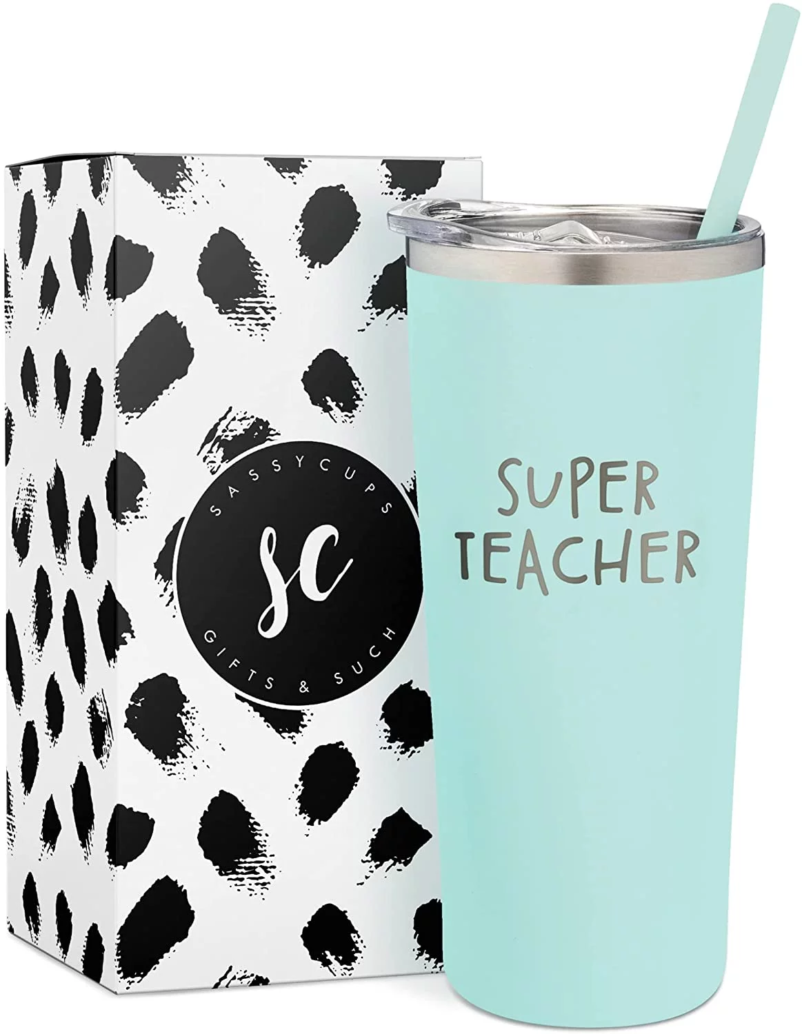 SassyCups Stainless Steel Engraved Super Teacher Tumbler, Gifts For Teacher, Mint,22 oz
