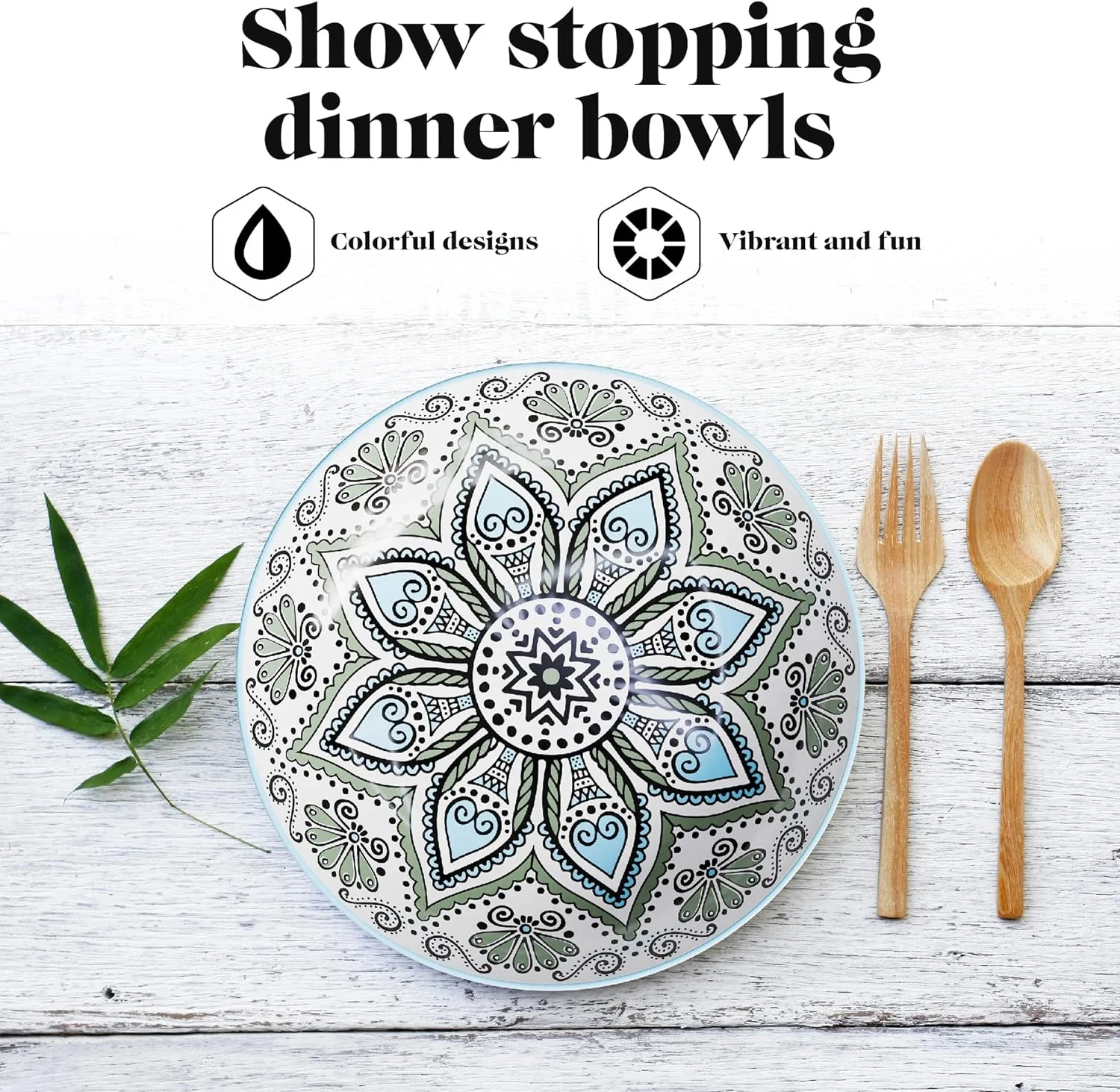 Pasa Bowls | Se Of 4 | Large, 9-Inch, Dinner Serving Plaes | Wide And Shallow Bowls Se For Pasa, Salad, Soup, Spaghei, Sews, Or Cereal | Medallion Moif (Blue & Whie)