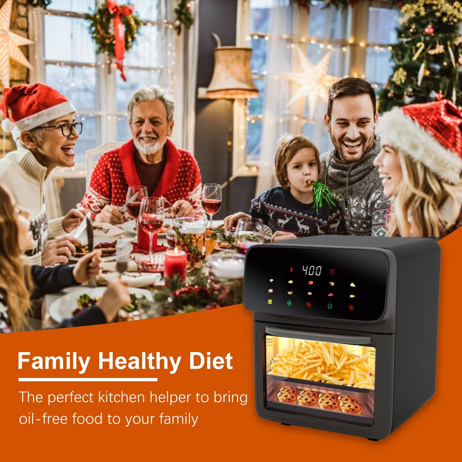 Evo Chef Air Fryer 12QT Convection Oven with Visible Window, 10-in-1 Multi Function and Touchscreen, Gray