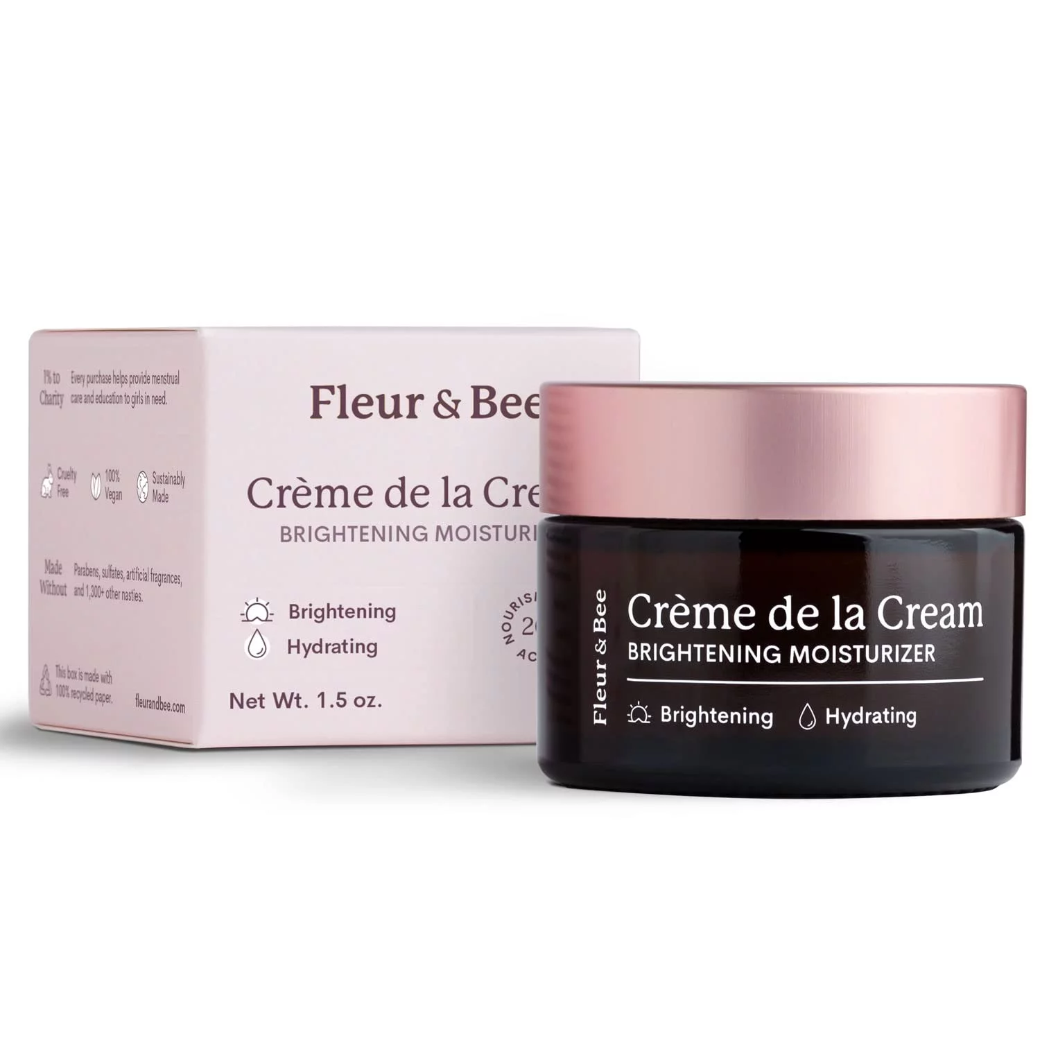 Brightening Moisturizer | Clean, 100% Vegan | Anti Aging, Wrinkle Cream with Vitamin C | Wrinkles, Hyperpigmentation & Dark Spot Corrector for Face | Crème de la Cream by Fleur & Bee - 1.5 oz